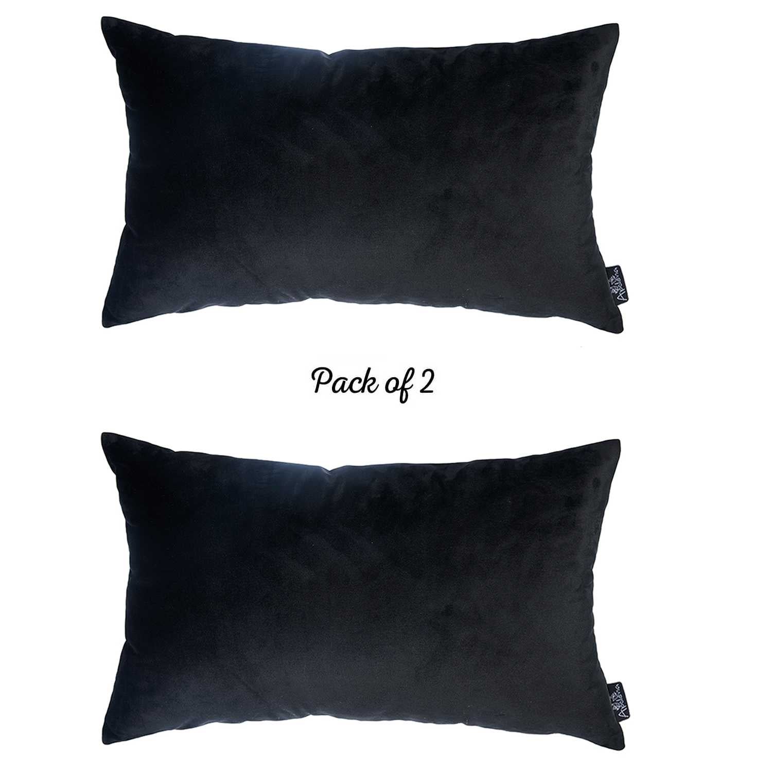 21"x14" Black Velvet Decorative Throw Pillow Cover 2 Pcs in set
