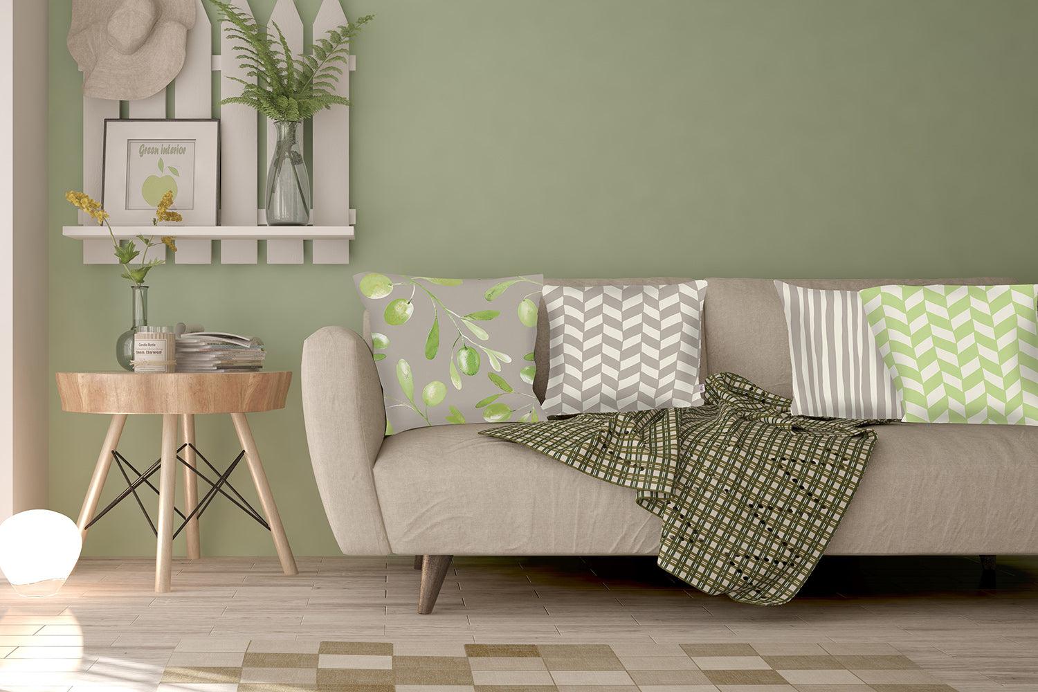 18"x18" Olive Branches Decorative Throw Pillow Cover Printed