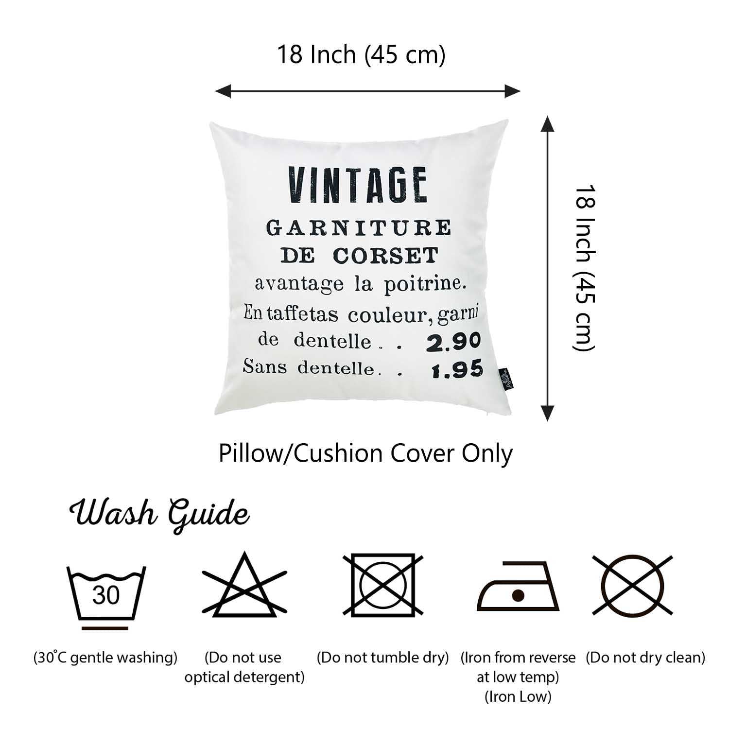 18"x 18" Black and White Vintage Decorative Throw Pillow Cover