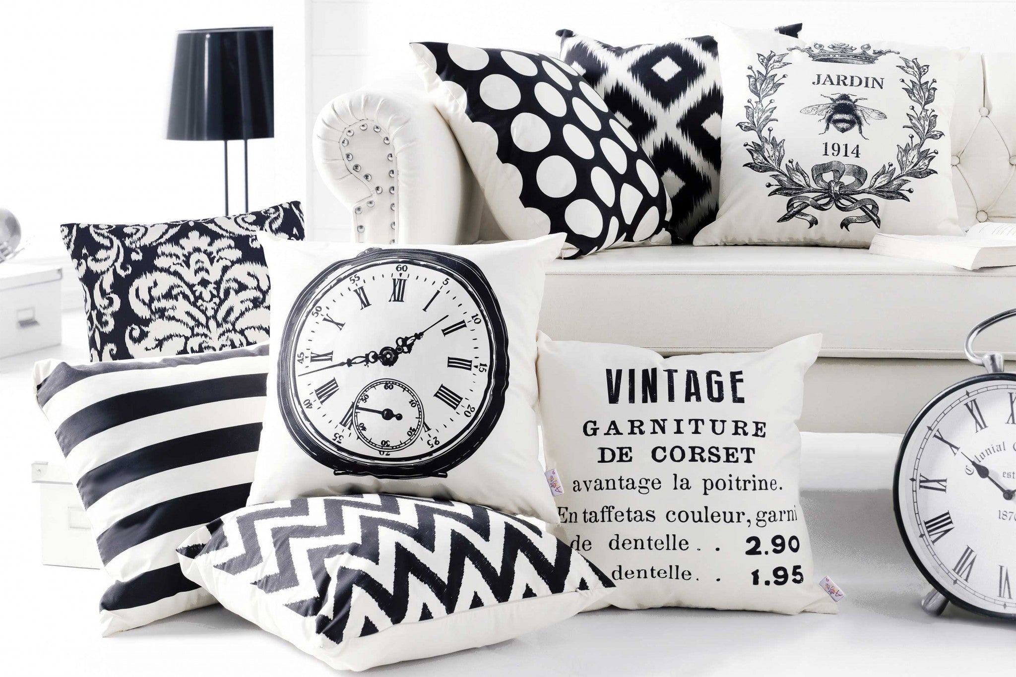 18"x 18" Black and White Vintage Decorative Throw Pillow Cover