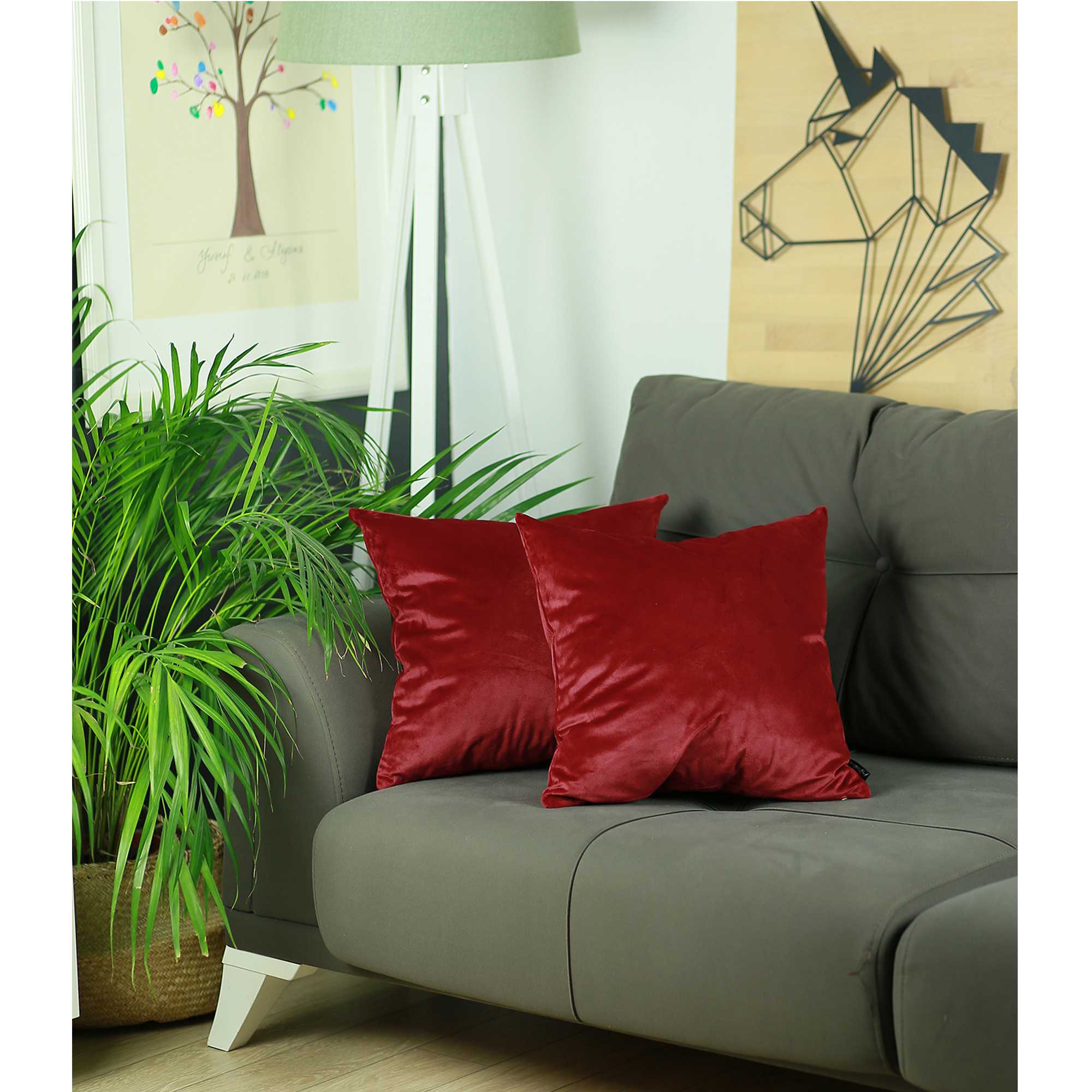 18"x 18" Red Velvet Carmine Decorative Throw Pillow Cover 2 Pcs in set