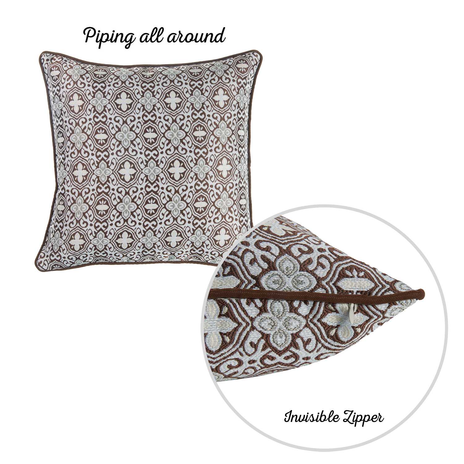 17"x 17" Brown Jacquard Aristo Decorative Throw Pillow Cover