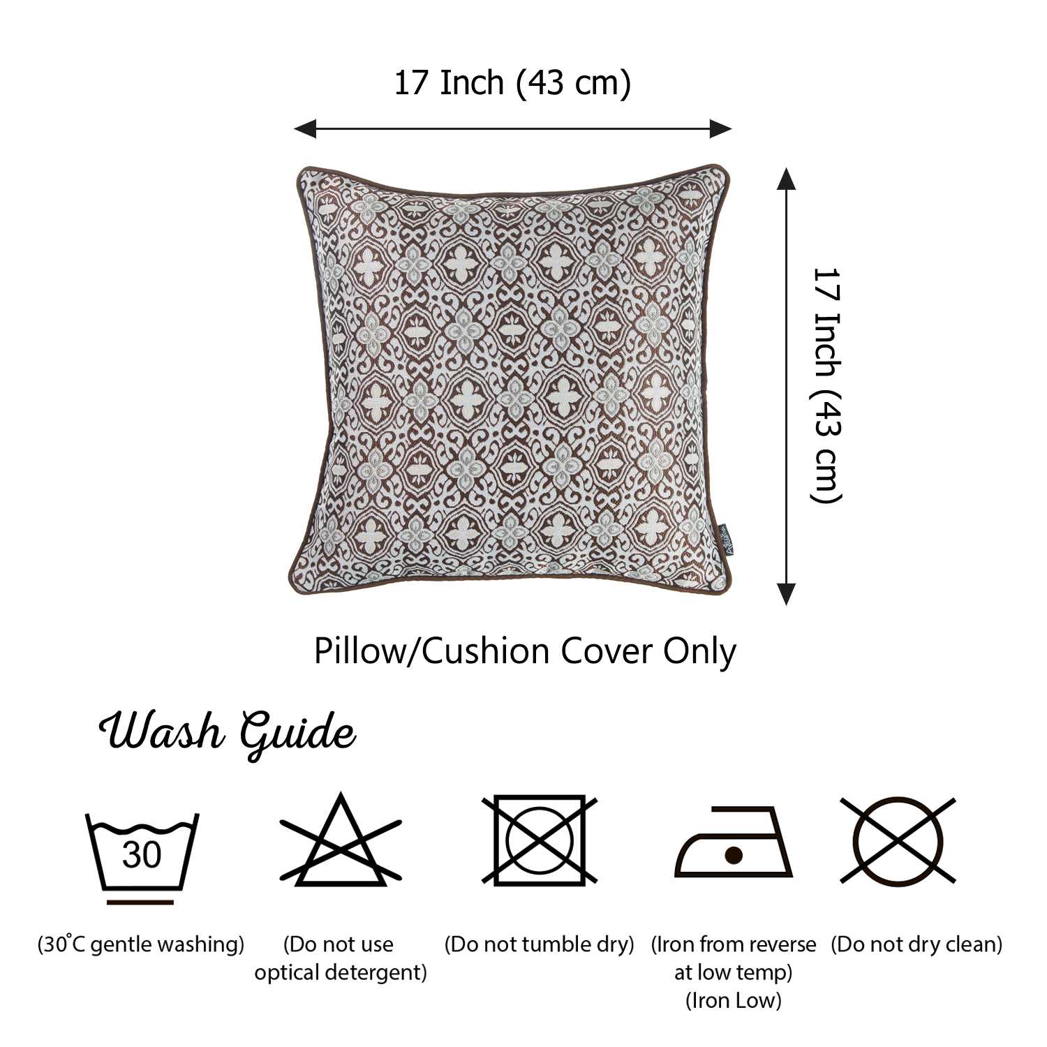 17"x 17" Brown Jacquard Aristo Decorative Throw Pillow Cover