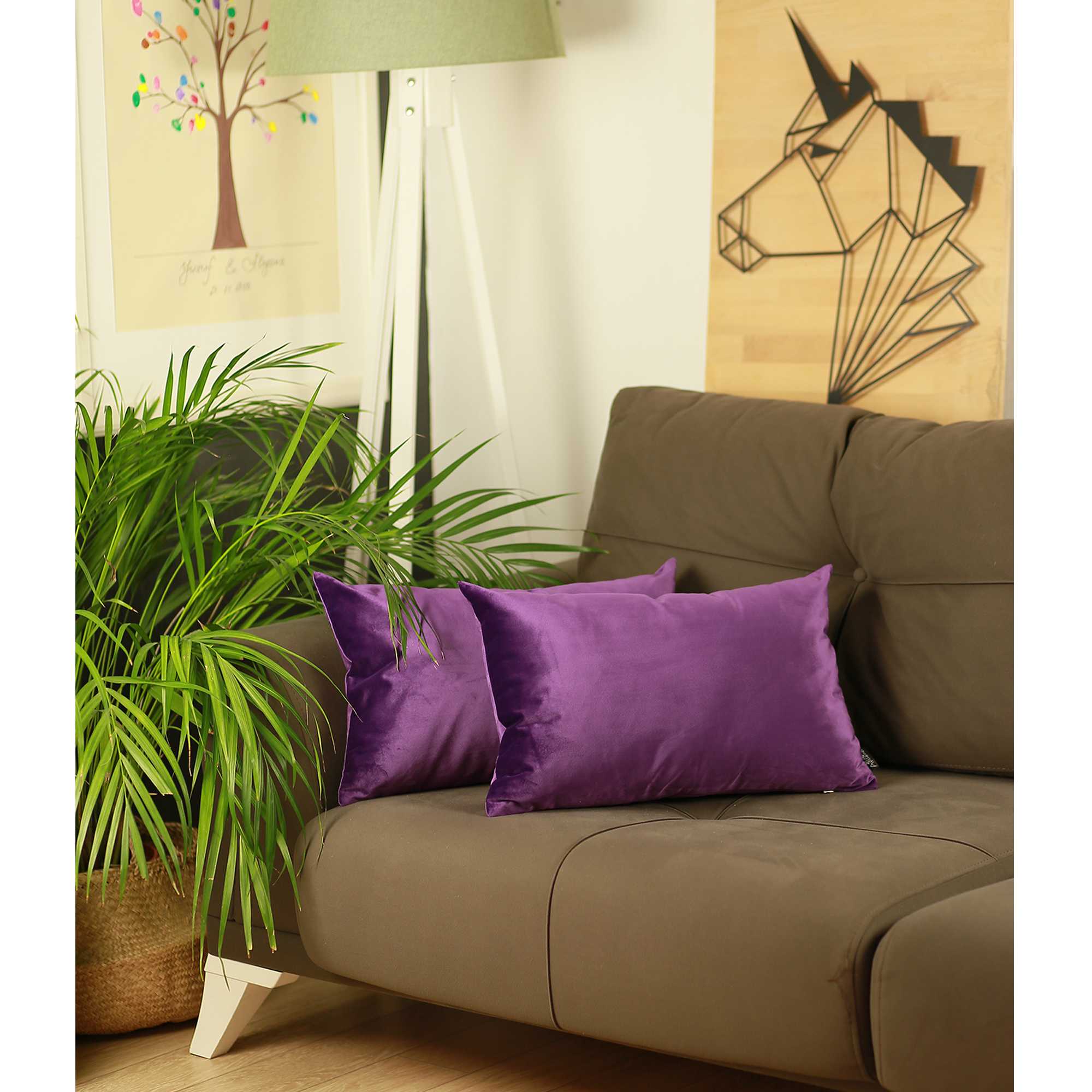 21"x14" Purple Velvet Decorative Throw Pillow Cover 2 Pcs in set