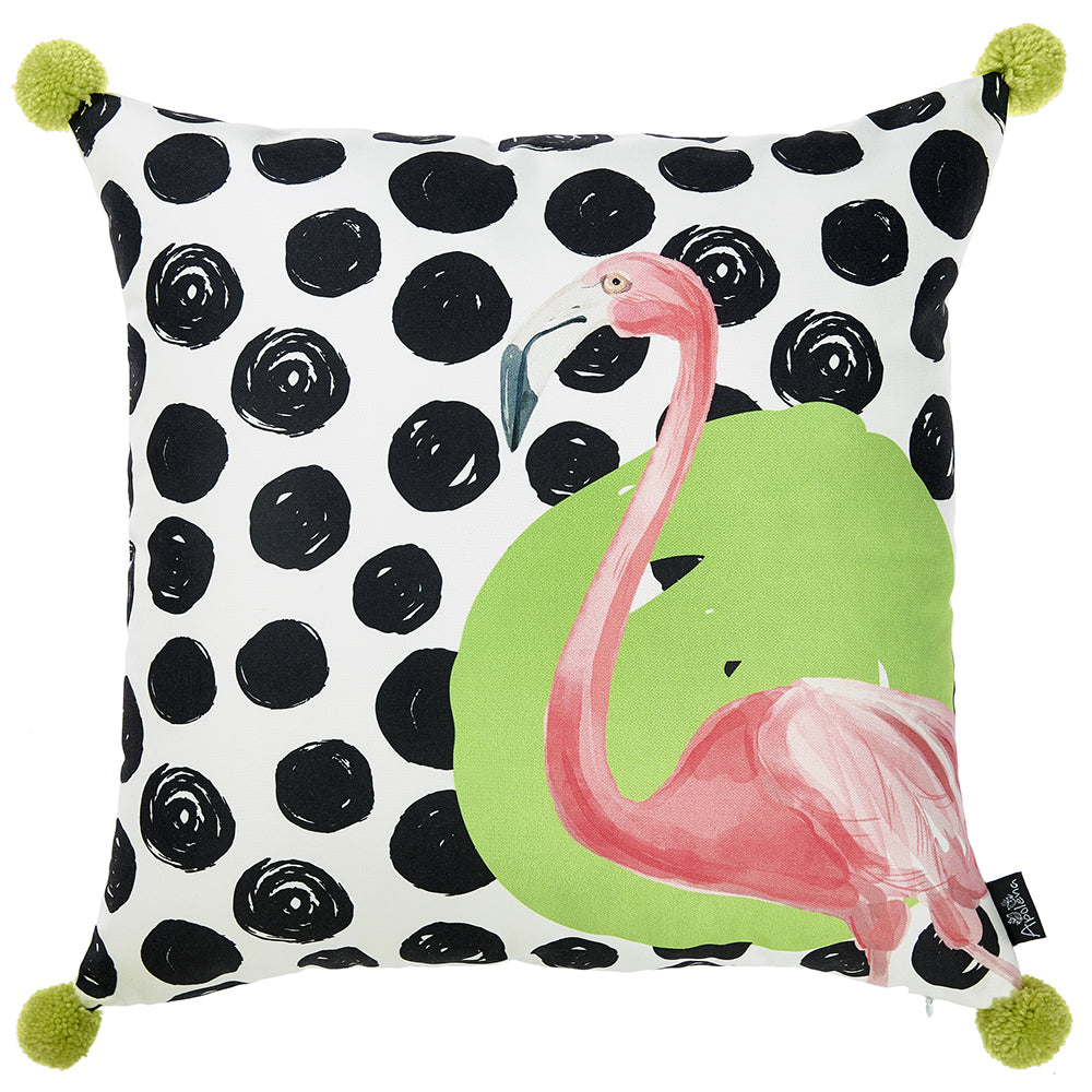 18"x 18" Tropical Pokedot Flamingo Decorative Throw Pillow Cover