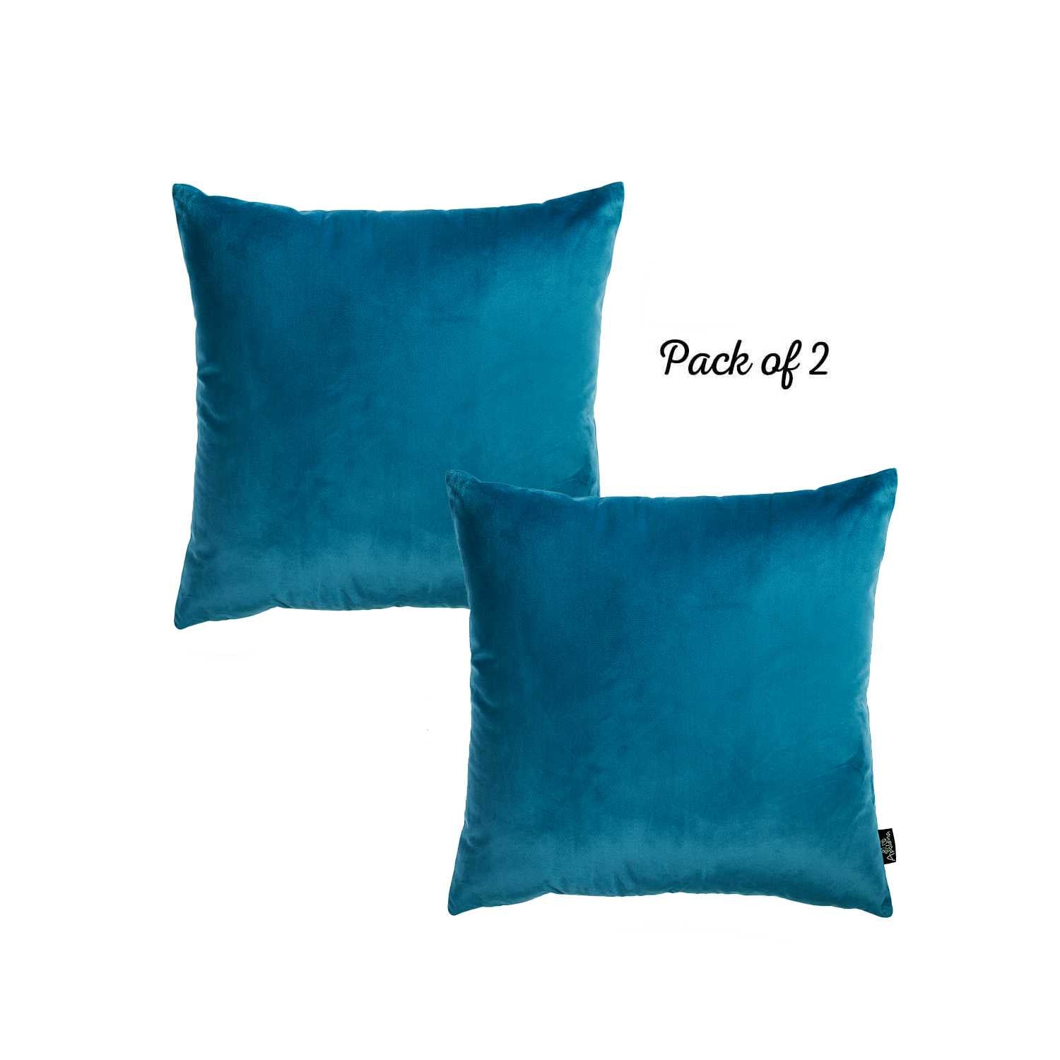 18"x 18" Blue Velvet Petrol Decorative Throw Pillow Cover (2 Pcs in set)