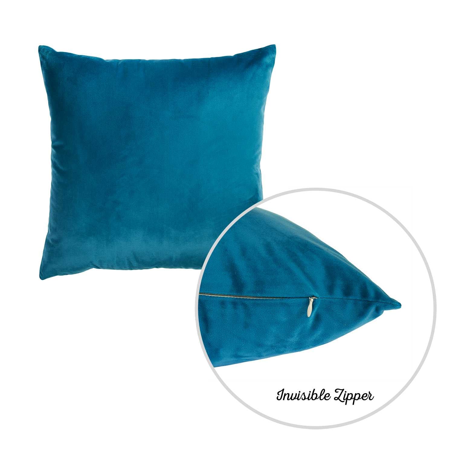 18"x 18" Blue Velvet Petrol Decorative Throw Pillow Cover (2 Pcs in set)