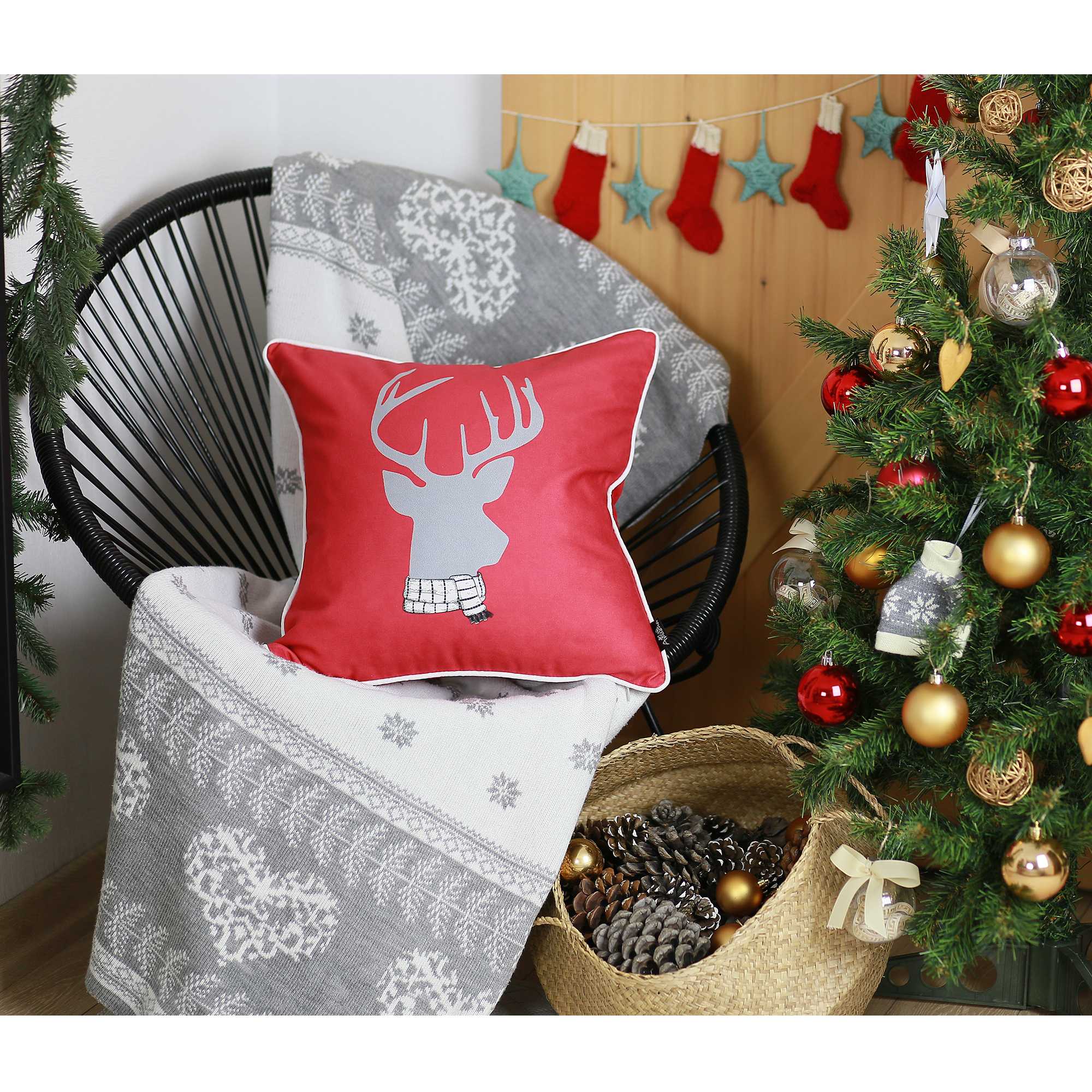 18"x18" Christmas Deer Printed Decorative Throw Pillow Cover