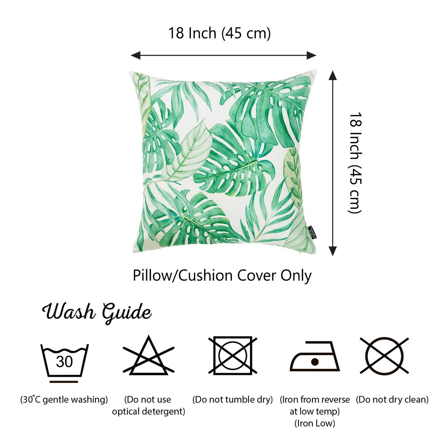 18"x 18" Tropical Monstera Printed Decorative Throw Pillow Cover