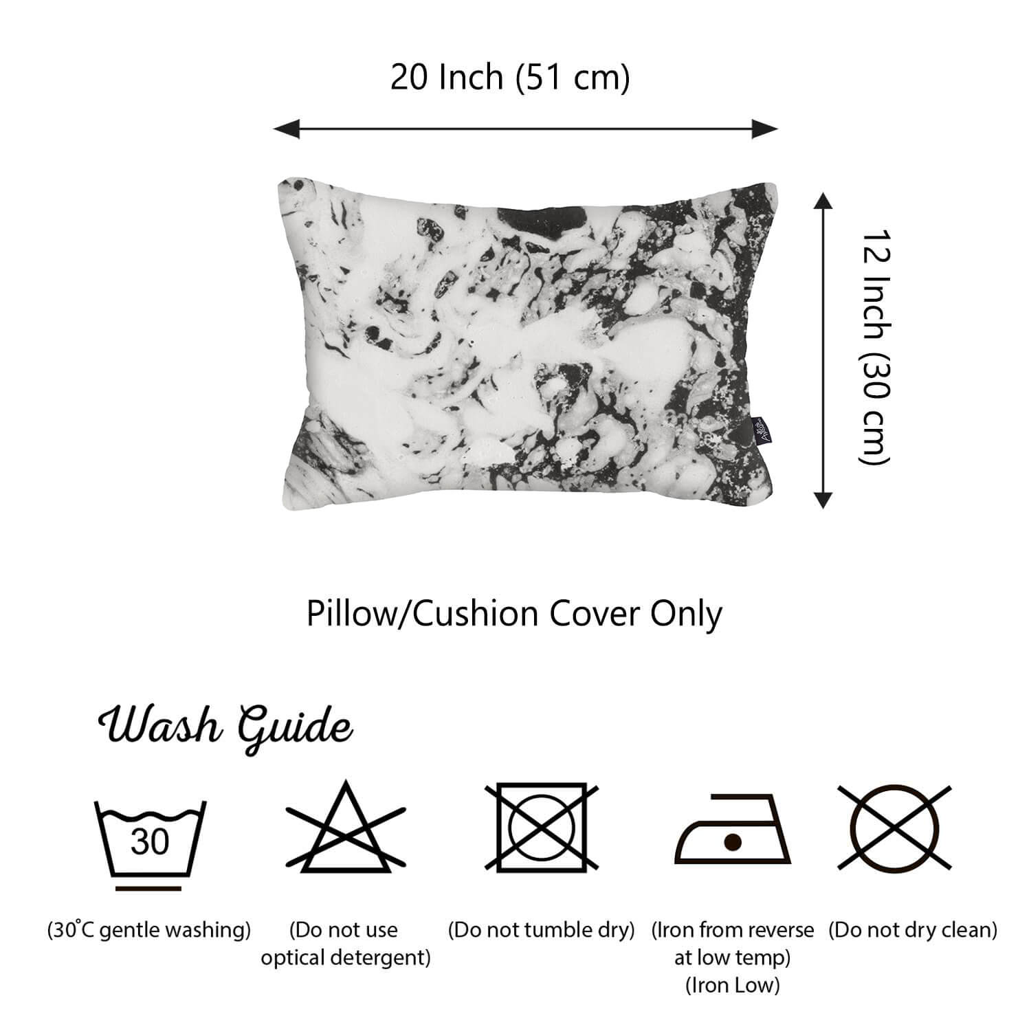 12"x20" Scandi Marble Printed Decorative Throw Pillow Cover