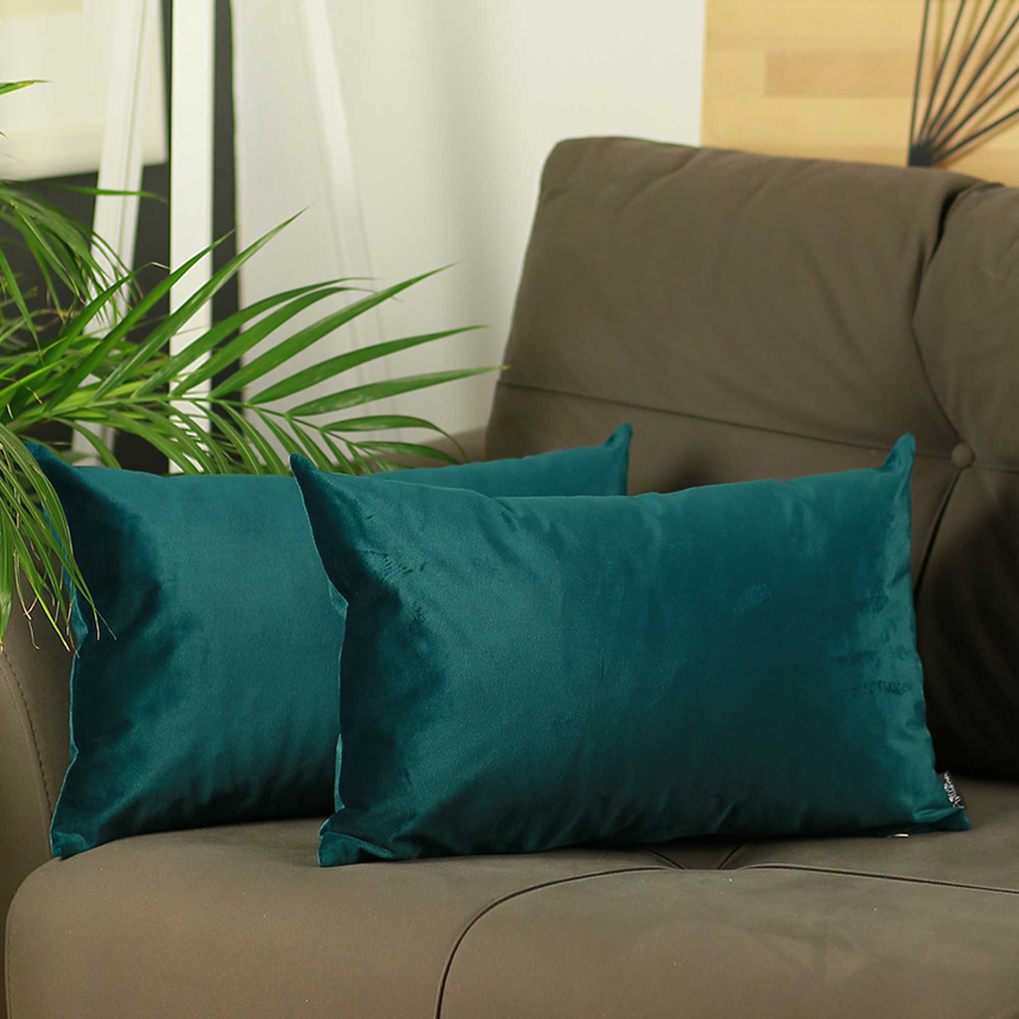 21" x14" Green Velvet Dark Emerald Decorative Throw Pillow Cover (2 Pcs in set)