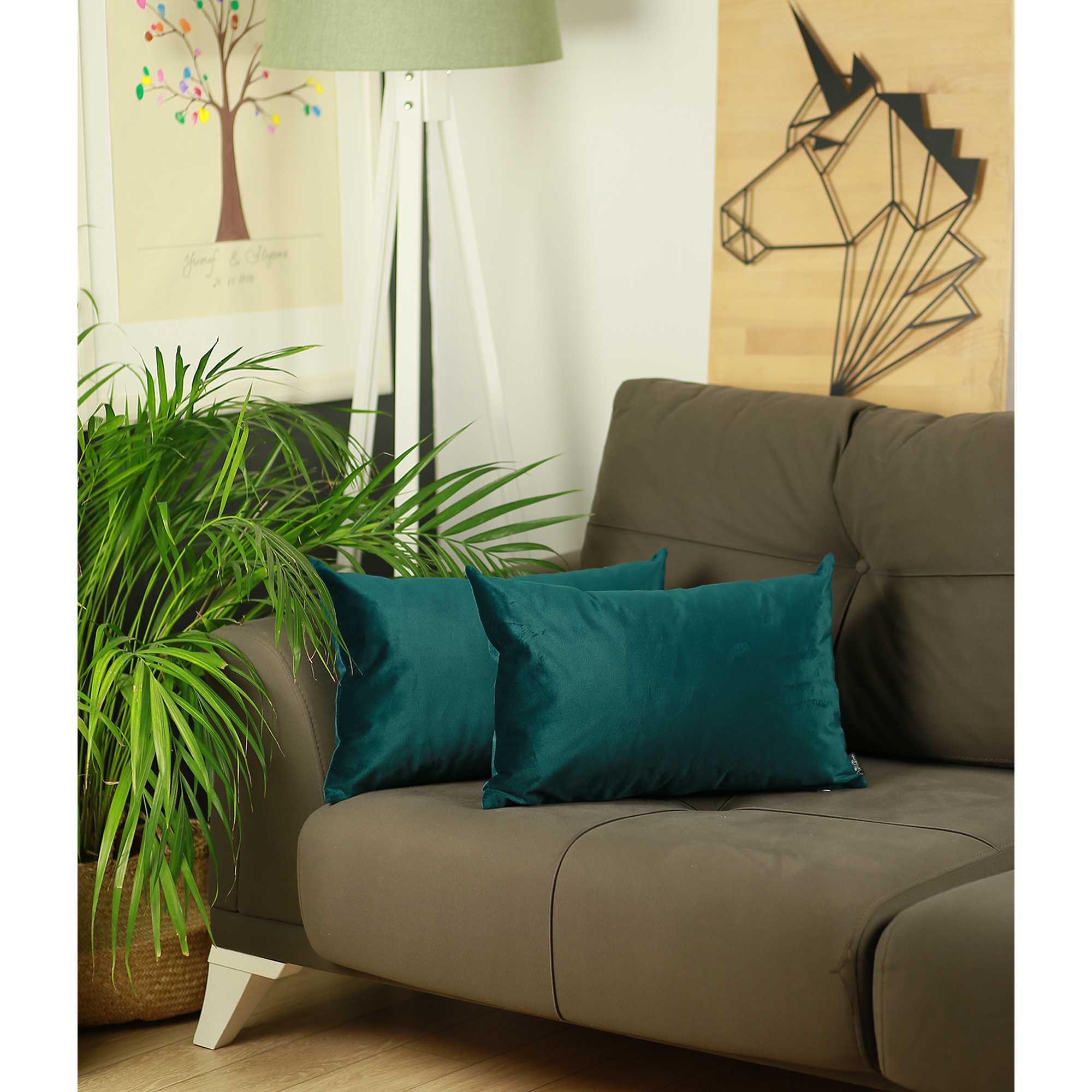 21" x14" Green Velvet Dark Emerald Decorative Throw Pillow Cover (2 Pcs in set)