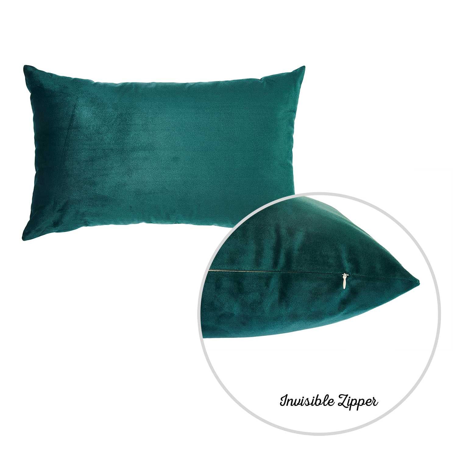 21" x14" Green Velvet Dark Emerald Decorative Throw Pillow Cover (2 Pcs in set)