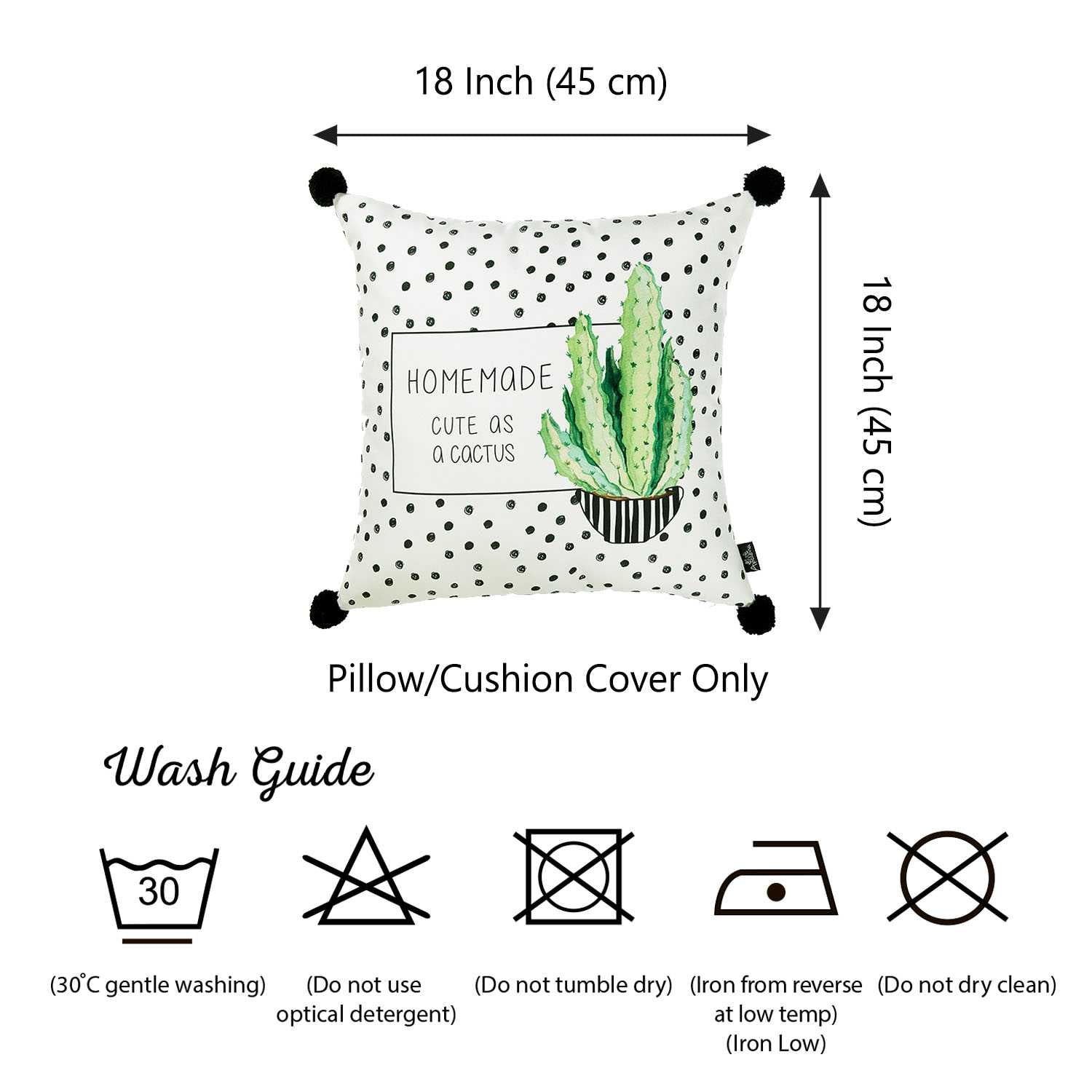 18"x 18" Cactus Dotted Decorative Throw Pillow Cover Printed