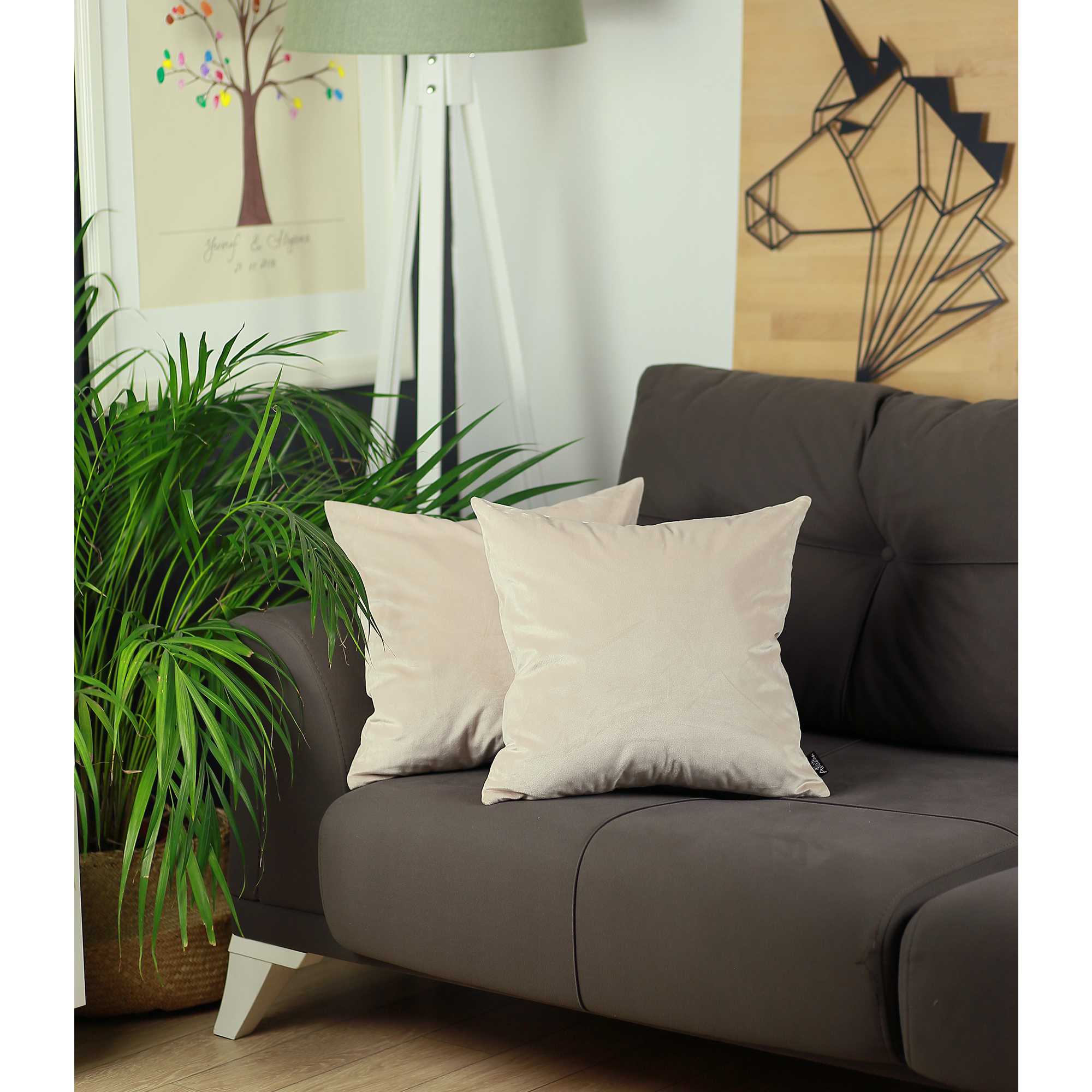 18"x18" Light Beige Velvet Decorative Throw Pillow Cover (2 Pcs in set)