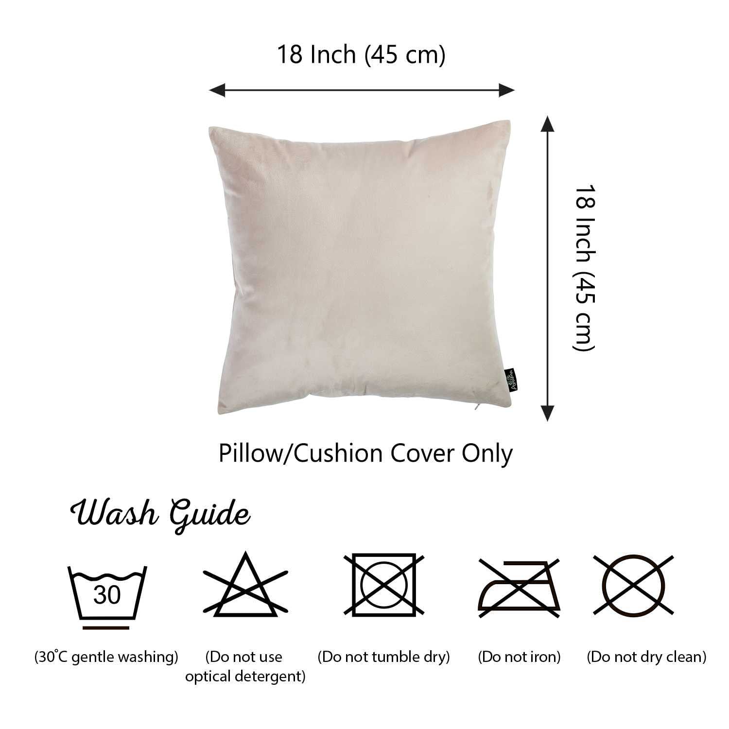 18"x18" Light Beige Velvet Decorative Throw Pillow Cover (2 Pcs in set)