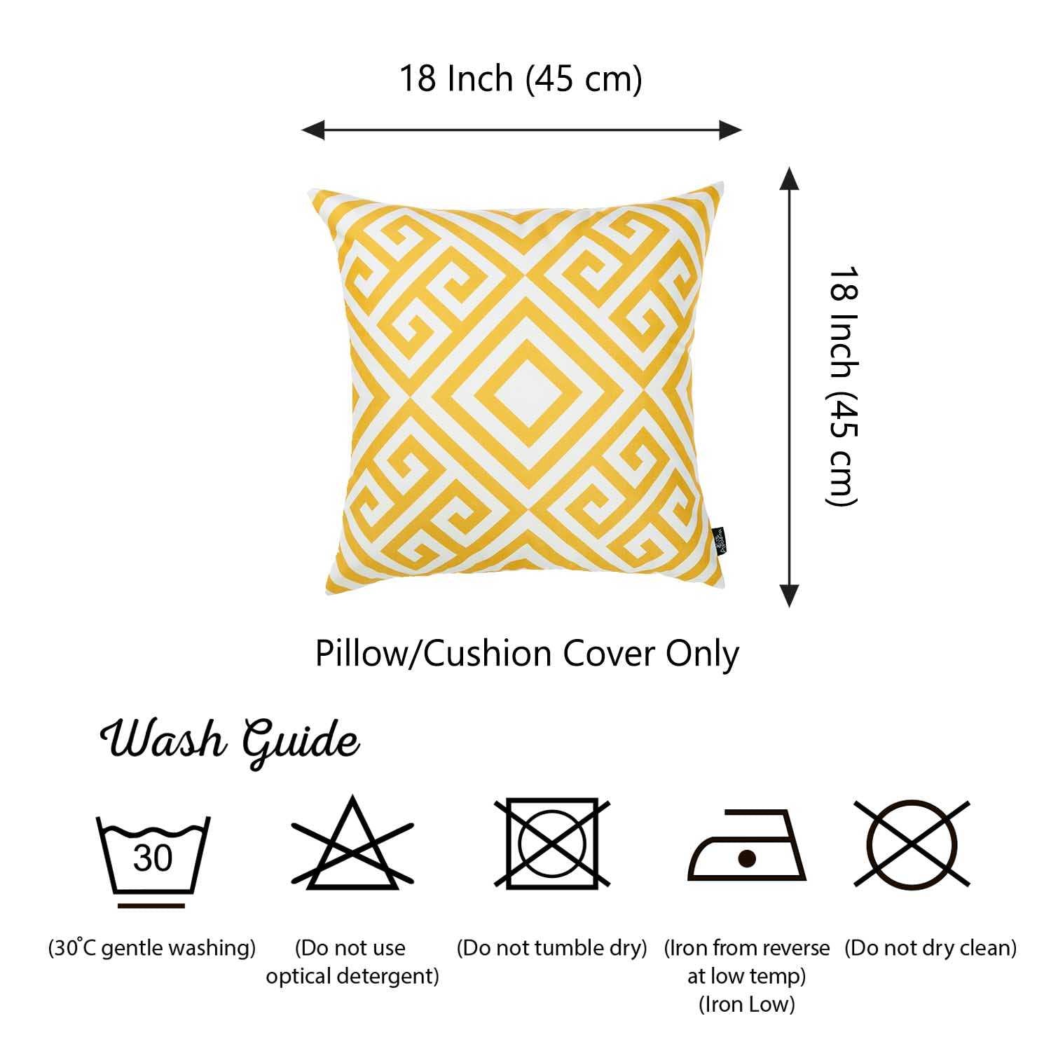 18"x 18" Yellow Tropical Greek Printed Decorative Throw Pillow Cover