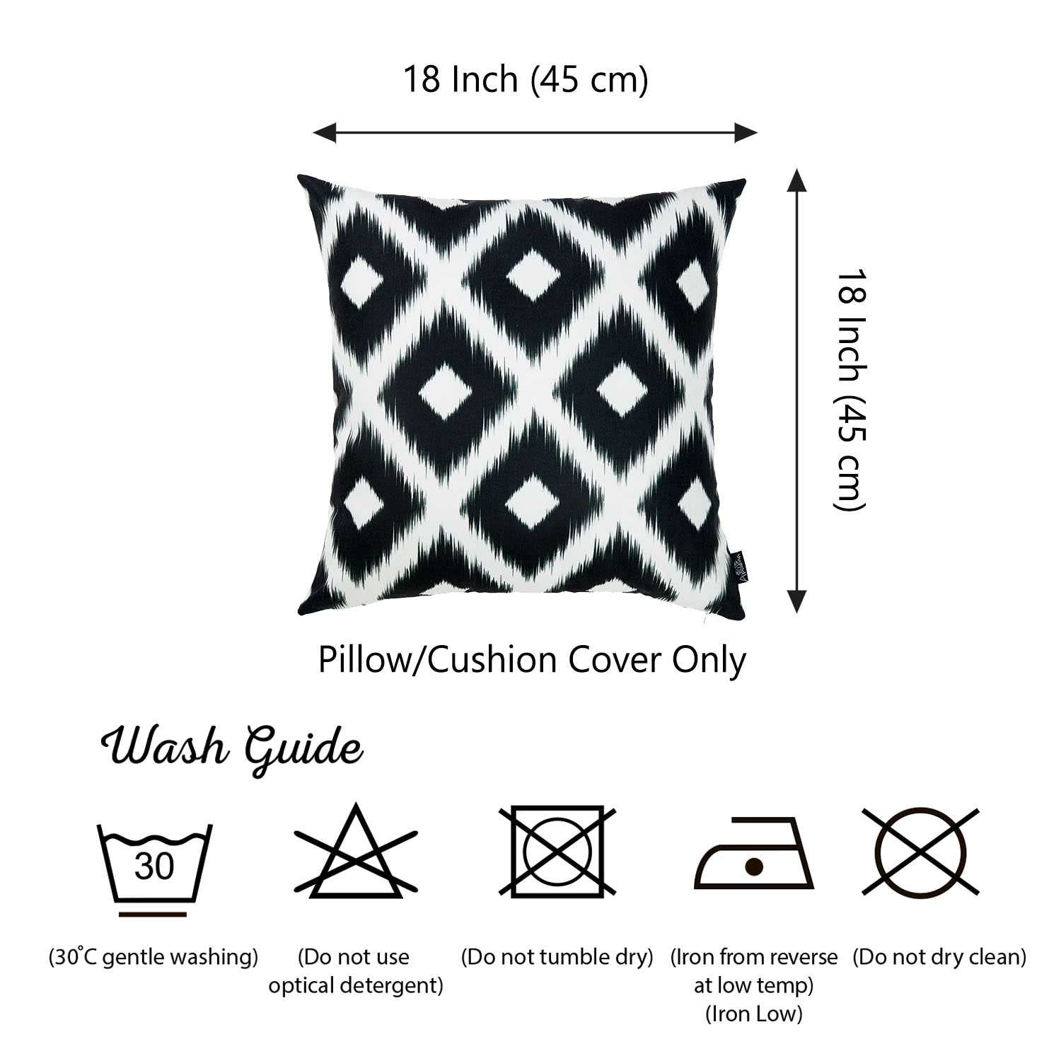 18"x 18" Black and White ikat Decorative Throw Pillow Cover Square
