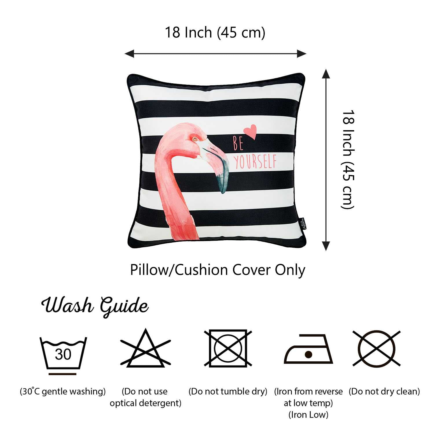 18"x 18" Tropical Flamingo Stripe Decorative Throw Pillow Cover