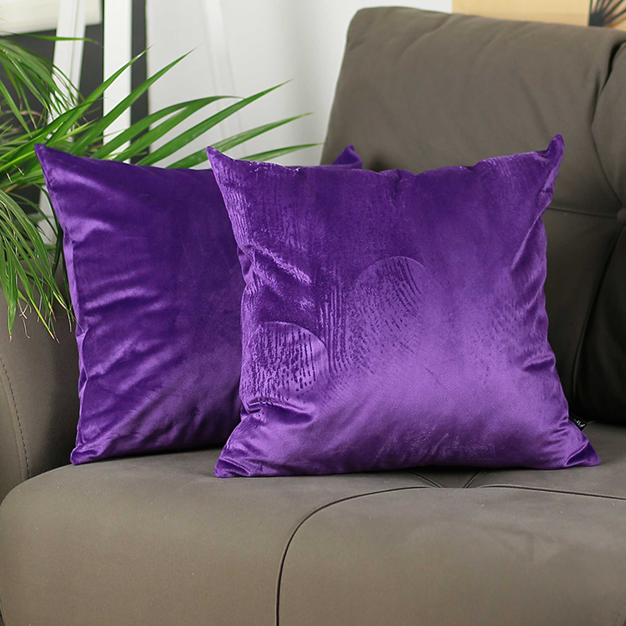 18"x 18" Purple Velvet Decorative Throw Pillow Cover (2 Pcs in set)