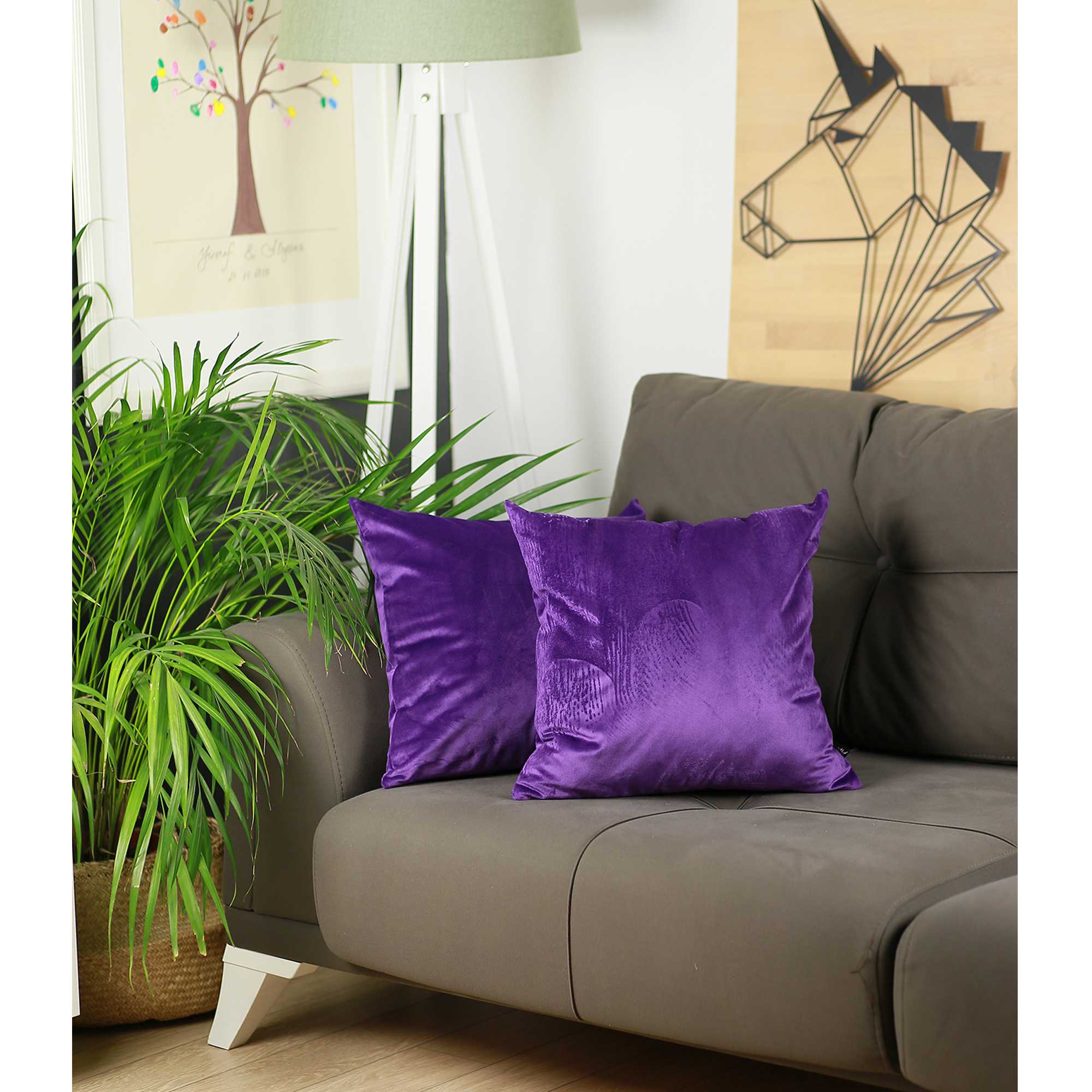 18"x 18" Purple Velvet Decorative Throw Pillow Cover (2 Pcs in set)