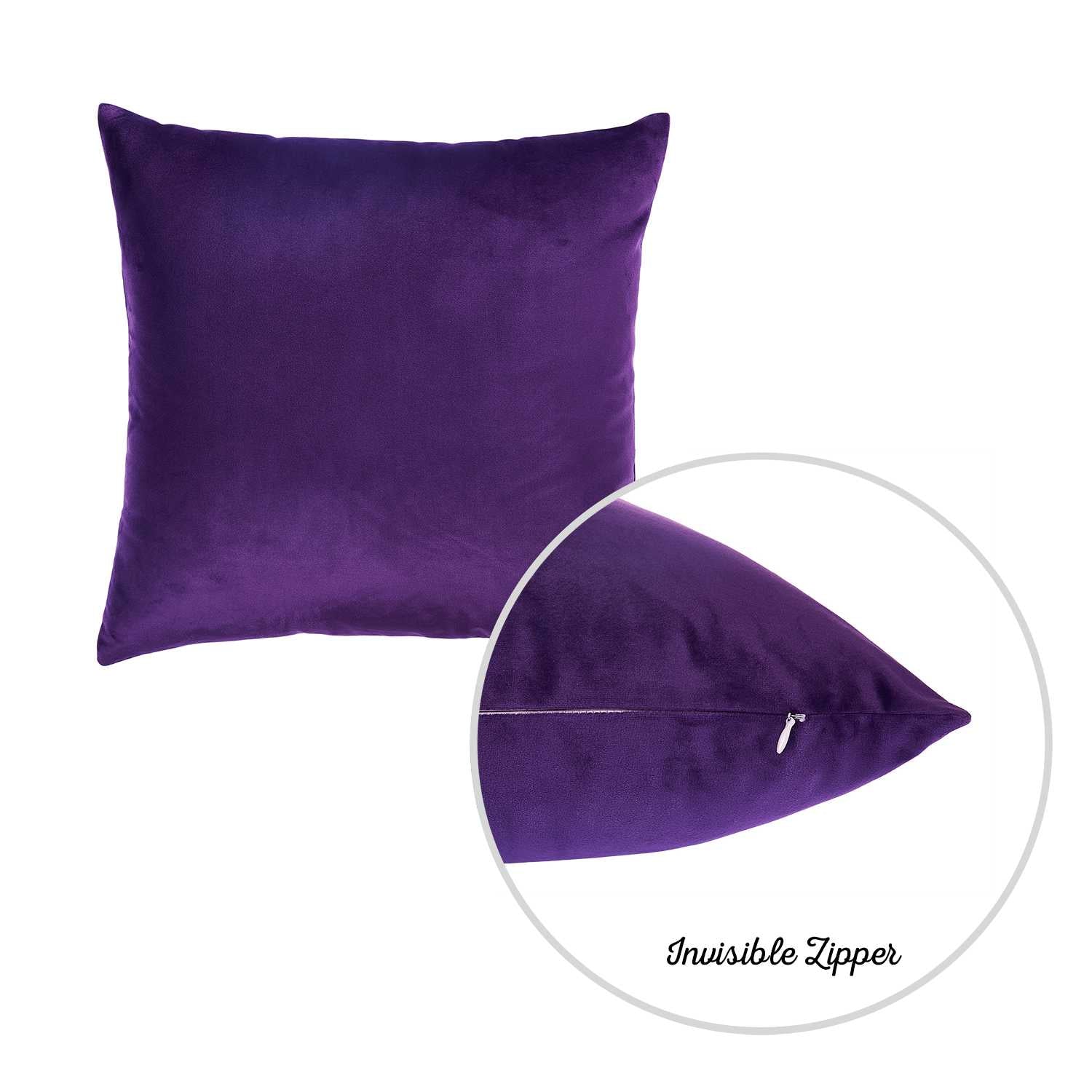 18"x 18" Purple Velvet Decorative Throw Pillow Cover (2 Pcs in set)