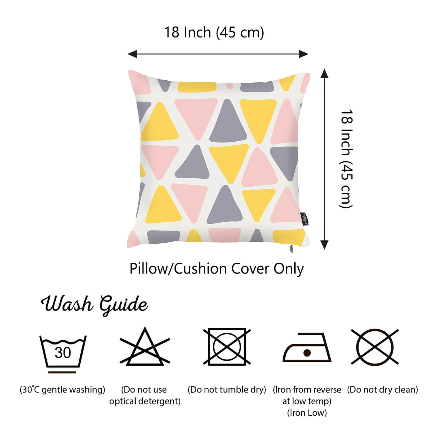 18"x18" Colored Scandi Square Geo Decorative Throw Pillow Cover