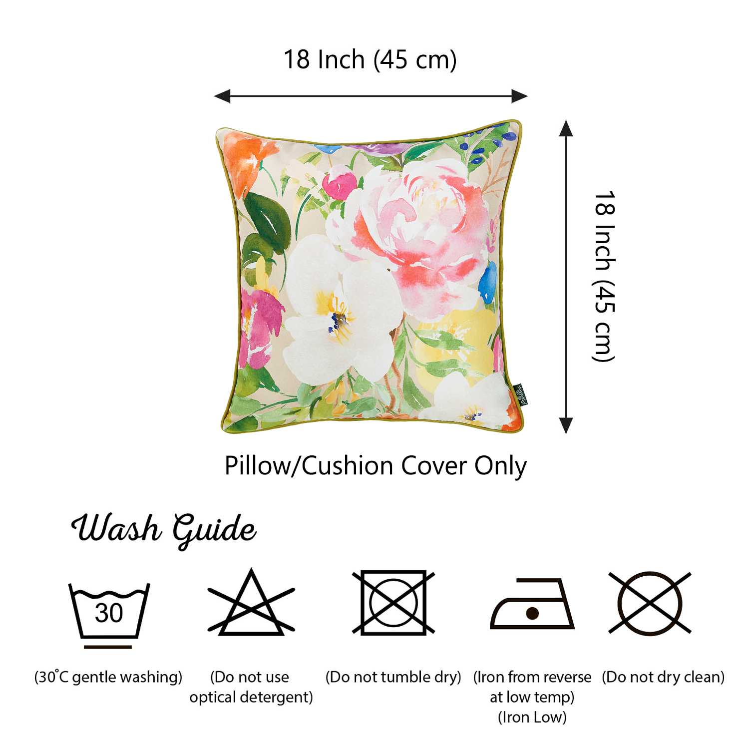 18"x 18" Watercolor Bouquet Printed Decorative Throw Pillow Cover