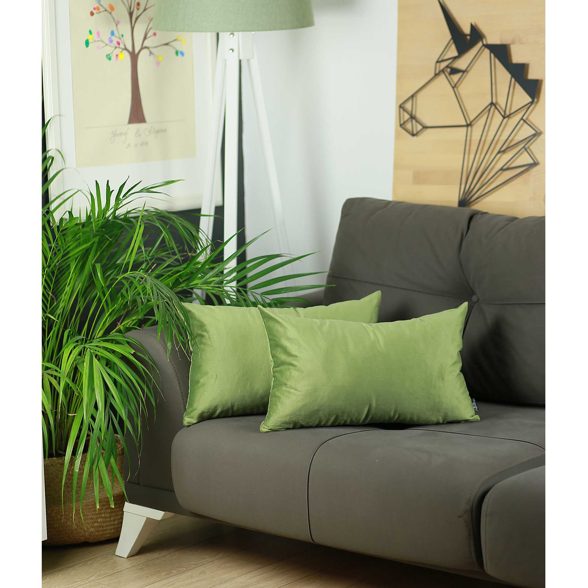 21"x14" Green Velvet Pickle Decorative Throw Pillow Cover (2 Pcs in set)