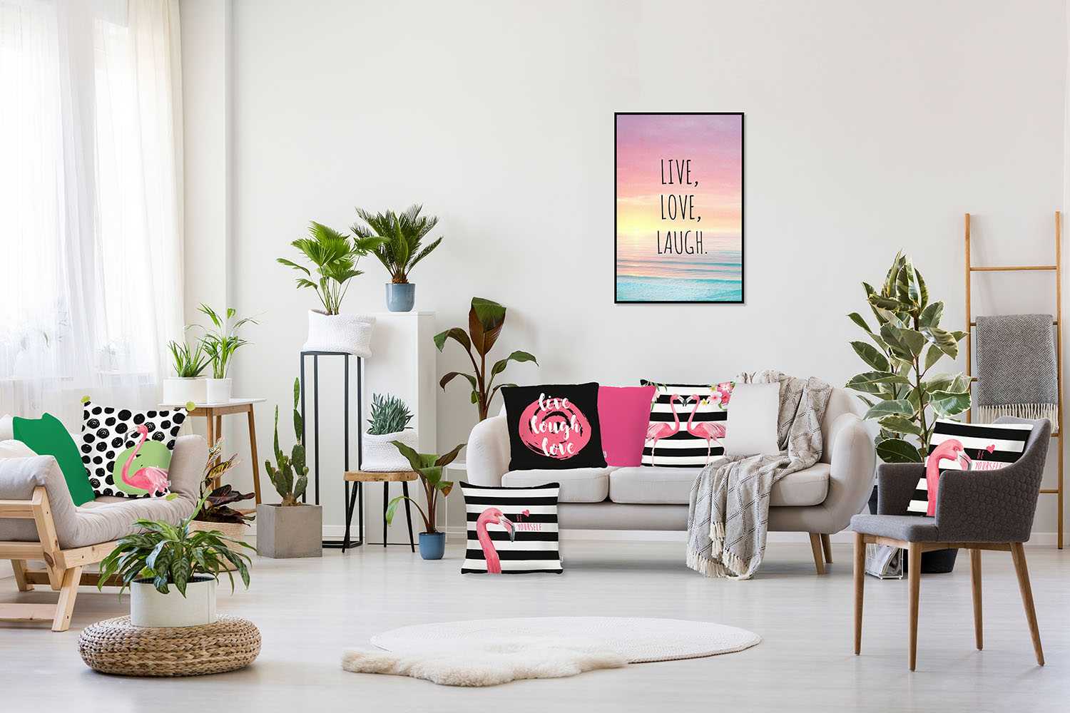 18"x 18" Tropical Flamingo Love Decorative Throw Pillow Cover