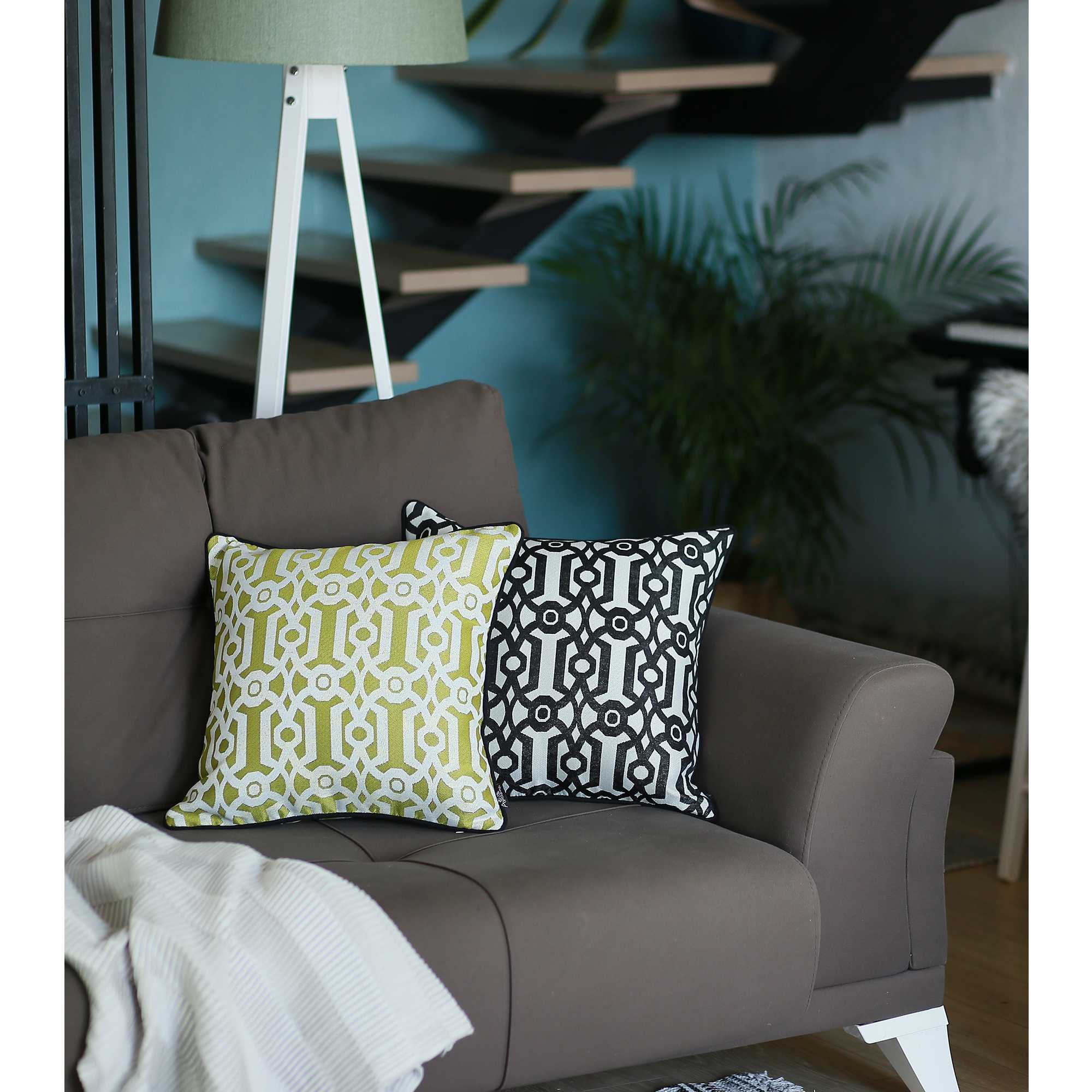 17"x 17" Grey Jacquard Geo Decorative Throw Pillow Cover