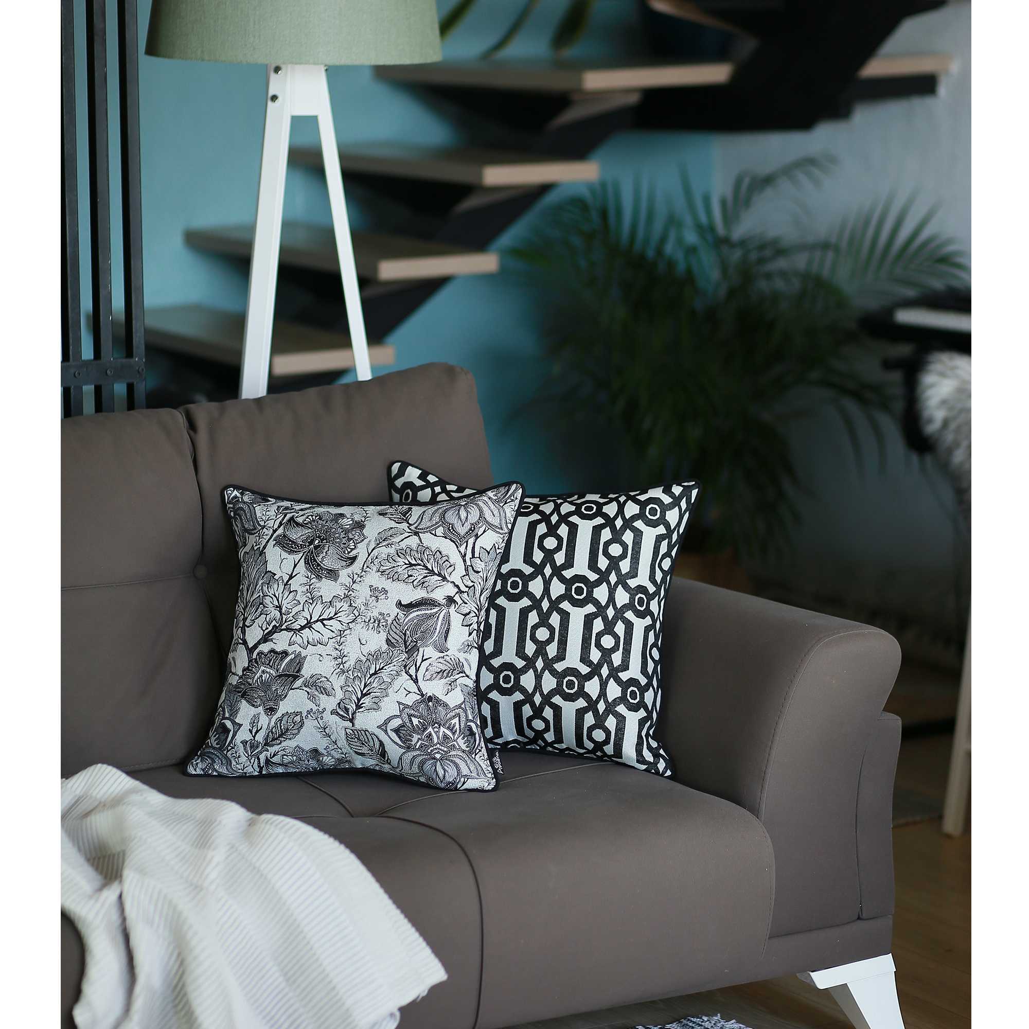 17"x 17" Grey Jacquard Geo Decorative Throw Pillow Cover