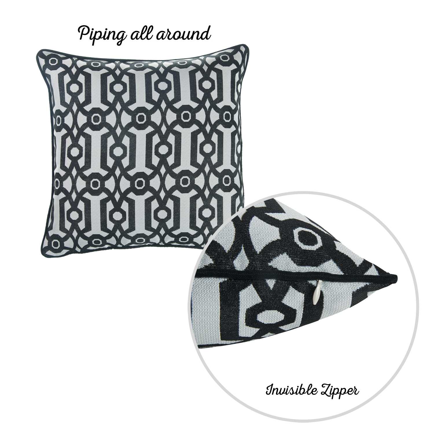 17"x 17" Grey Jacquard Geo Decorative Throw Pillow Cover