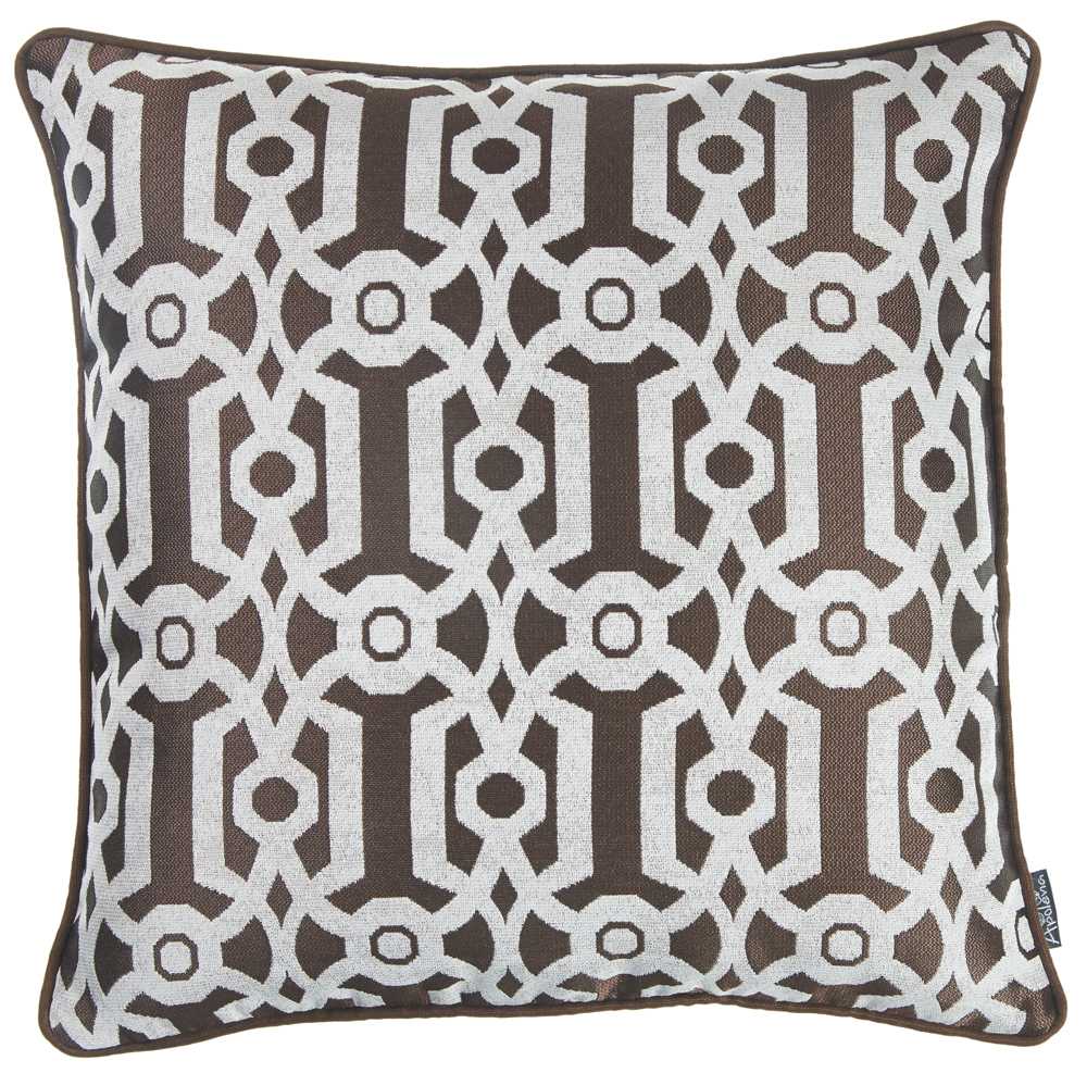 17"x 17" Brown Jacquard Geo Decorative Throw Pillow Cover