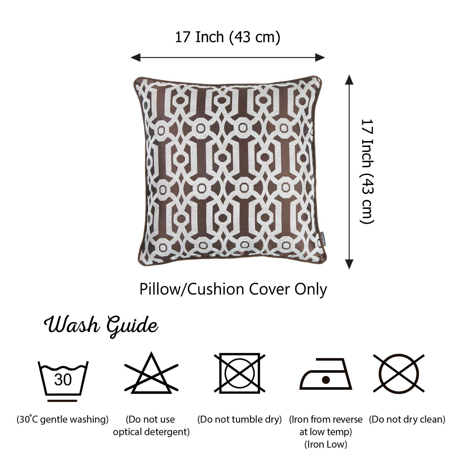 17"x 17" Brown Jacquard Geo Decorative Throw Pillow Cover
