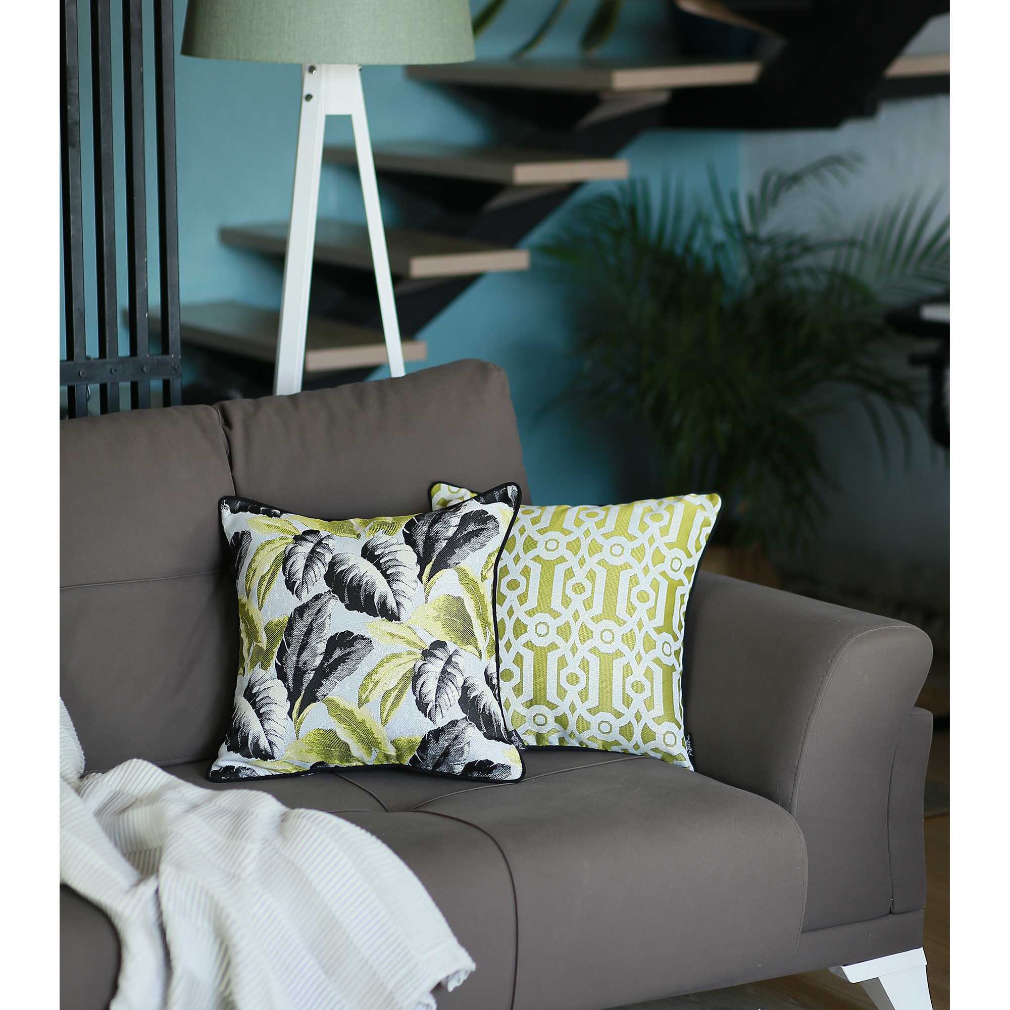 17"x 17" Yellow Jacquard Geo Decorative Throw Pillow Cover