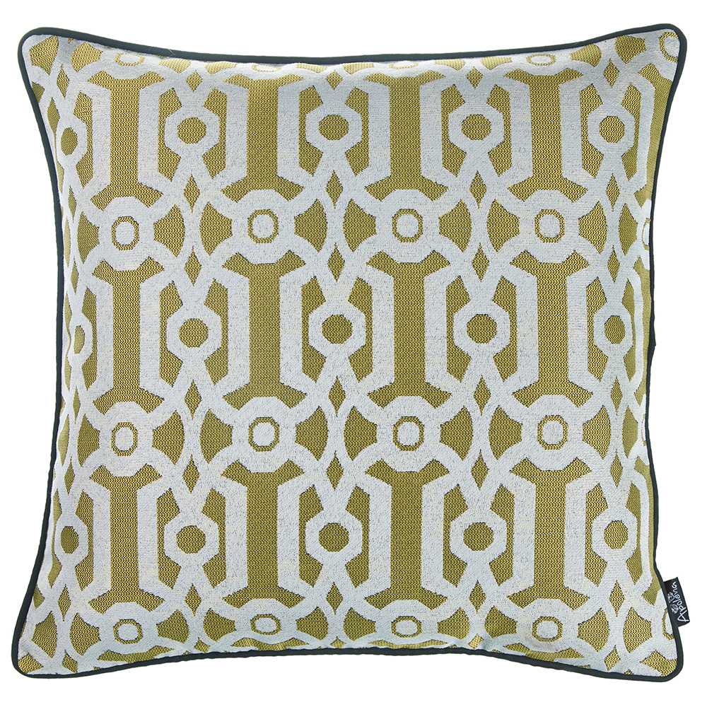 17"x 17" Yellow Jacquard Geo Decorative Throw Pillow Cover