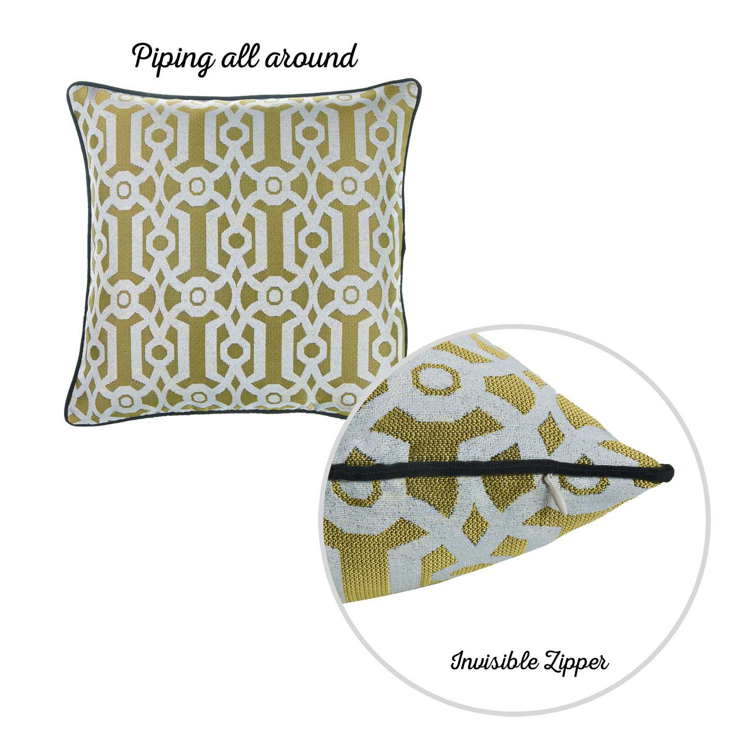 17"x 17" Yellow Jacquard Geo Decorative Throw Pillow Cover