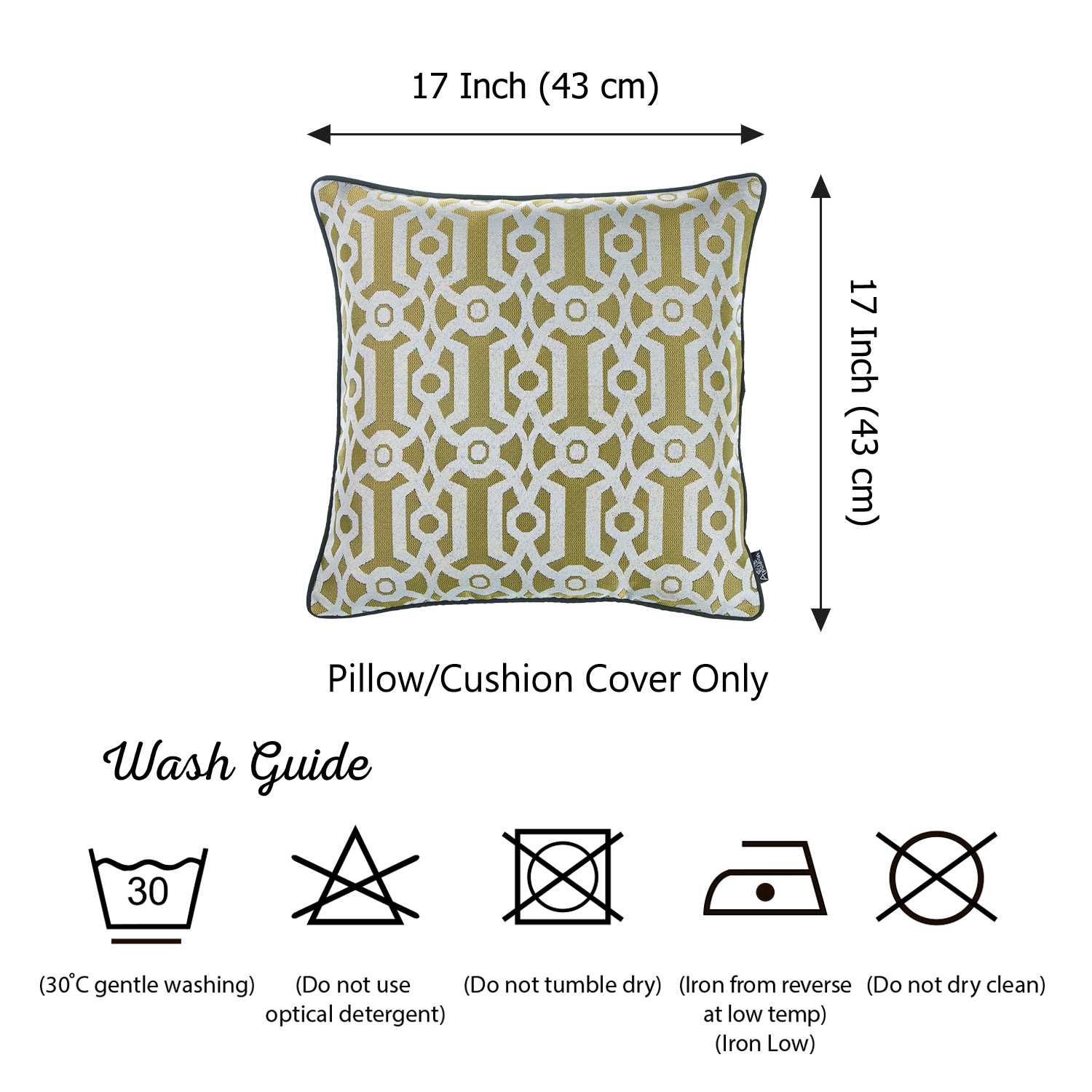 17"x 17" Yellow Jacquard Geo Decorative Throw Pillow Cover