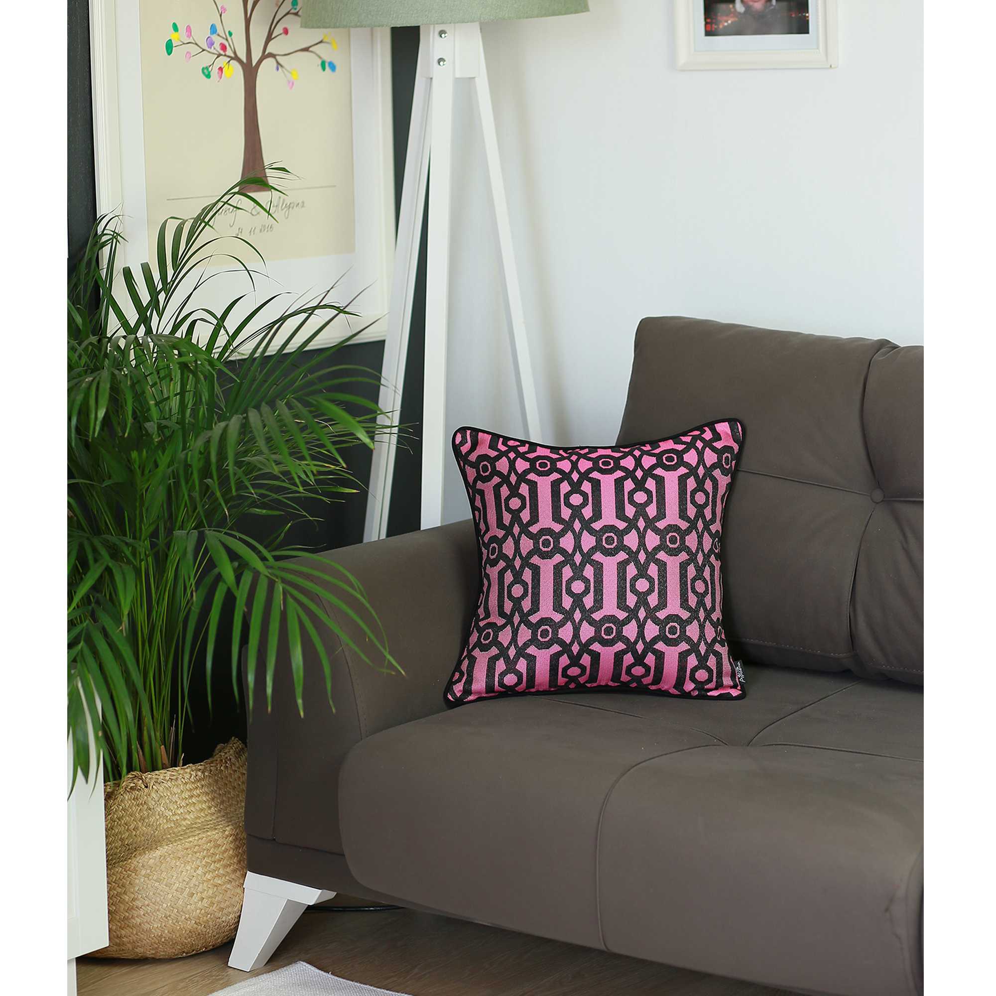 17"x 17" Purple Jacquard Geo Decorative Throw Pillow Cover