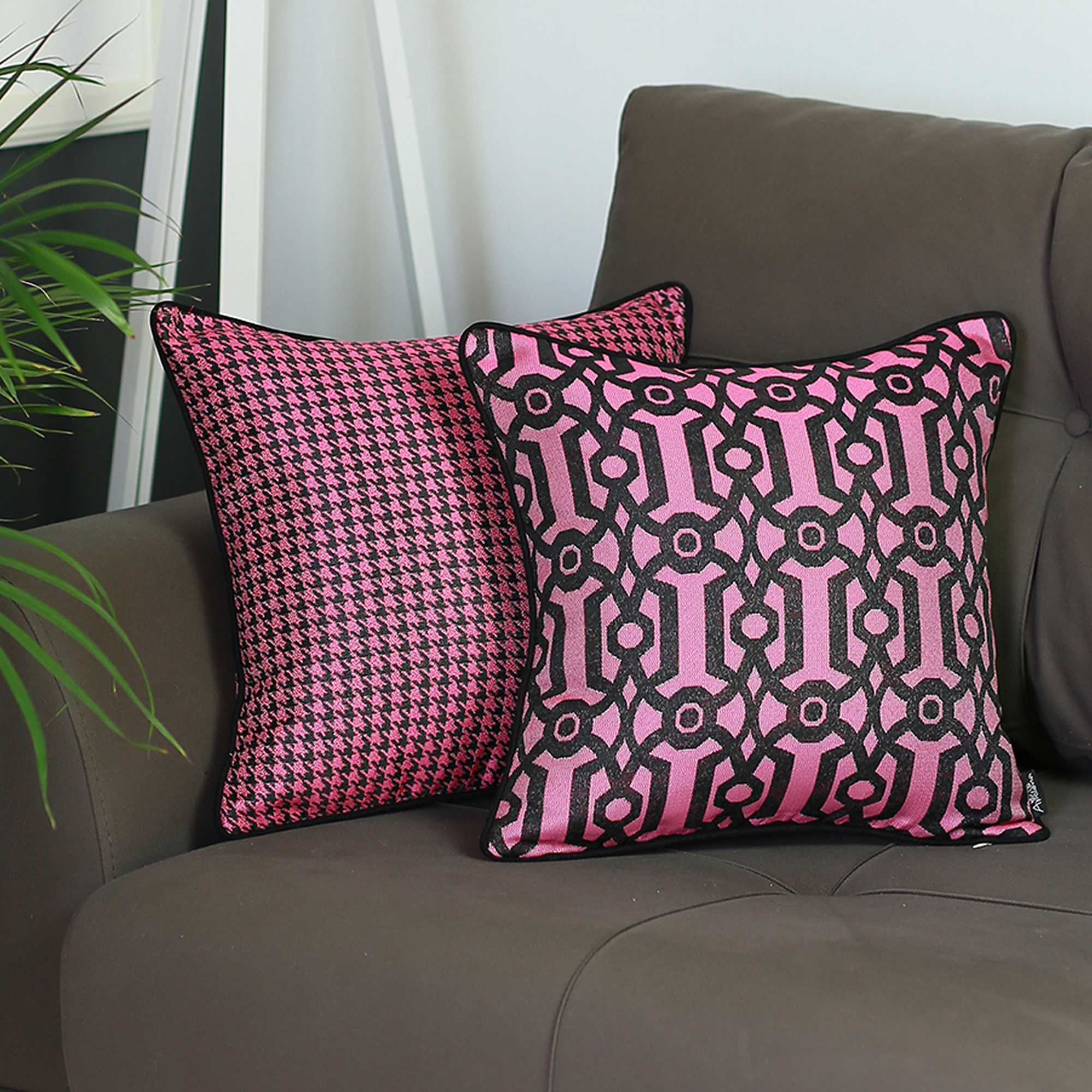 17"x 17" Purple Jacquard Geo Decorative Throw Pillow Cover