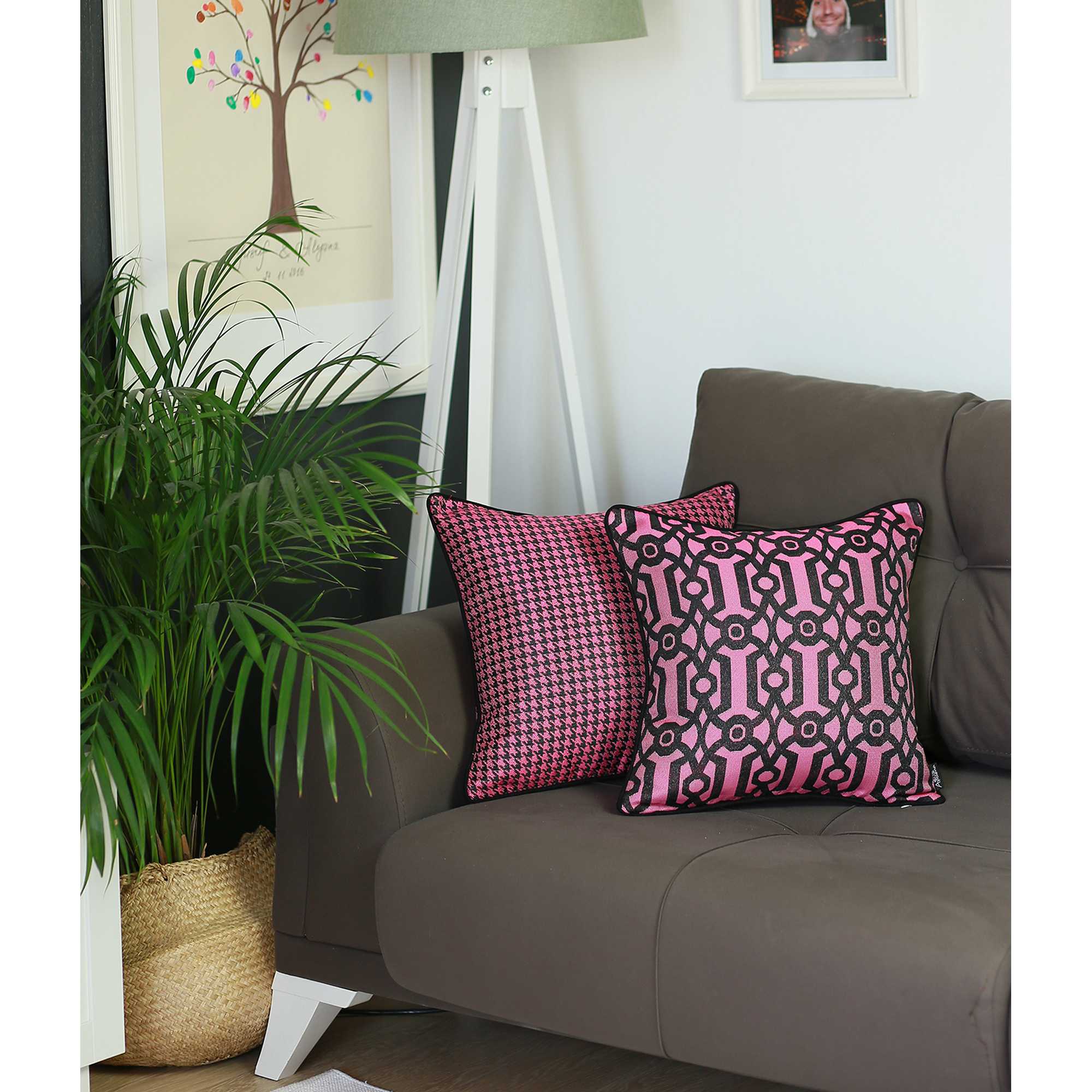 17"x 17" Purple Jacquard Geo Decorative Throw Pillow Cover