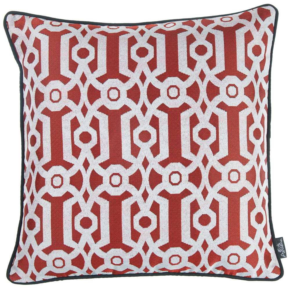 17"x 17" Red Jacquard Geo Decorative Throw Pillow Cover