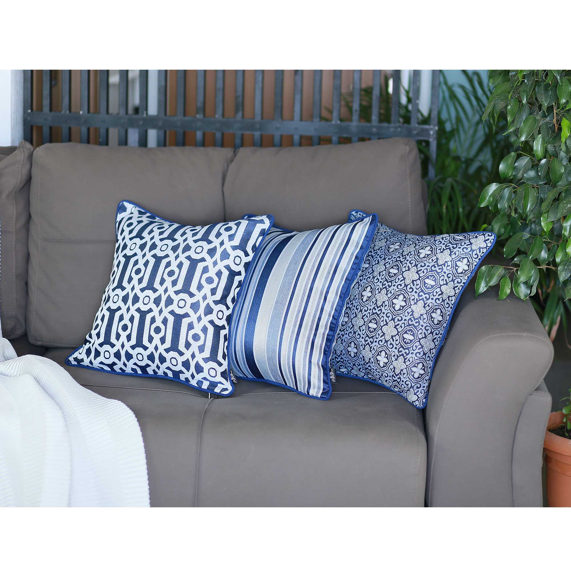 17"x 17" Light Blue Jacquard Geo Decorative Throw Pillow Cover