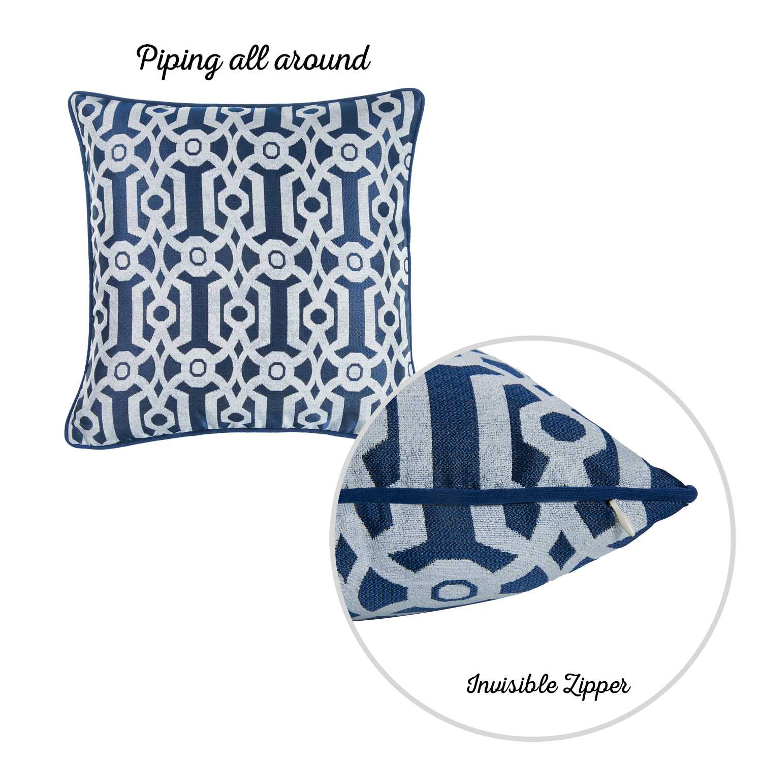 17"x 17" Light Blue Jacquard Geo Decorative Throw Pillow Cover