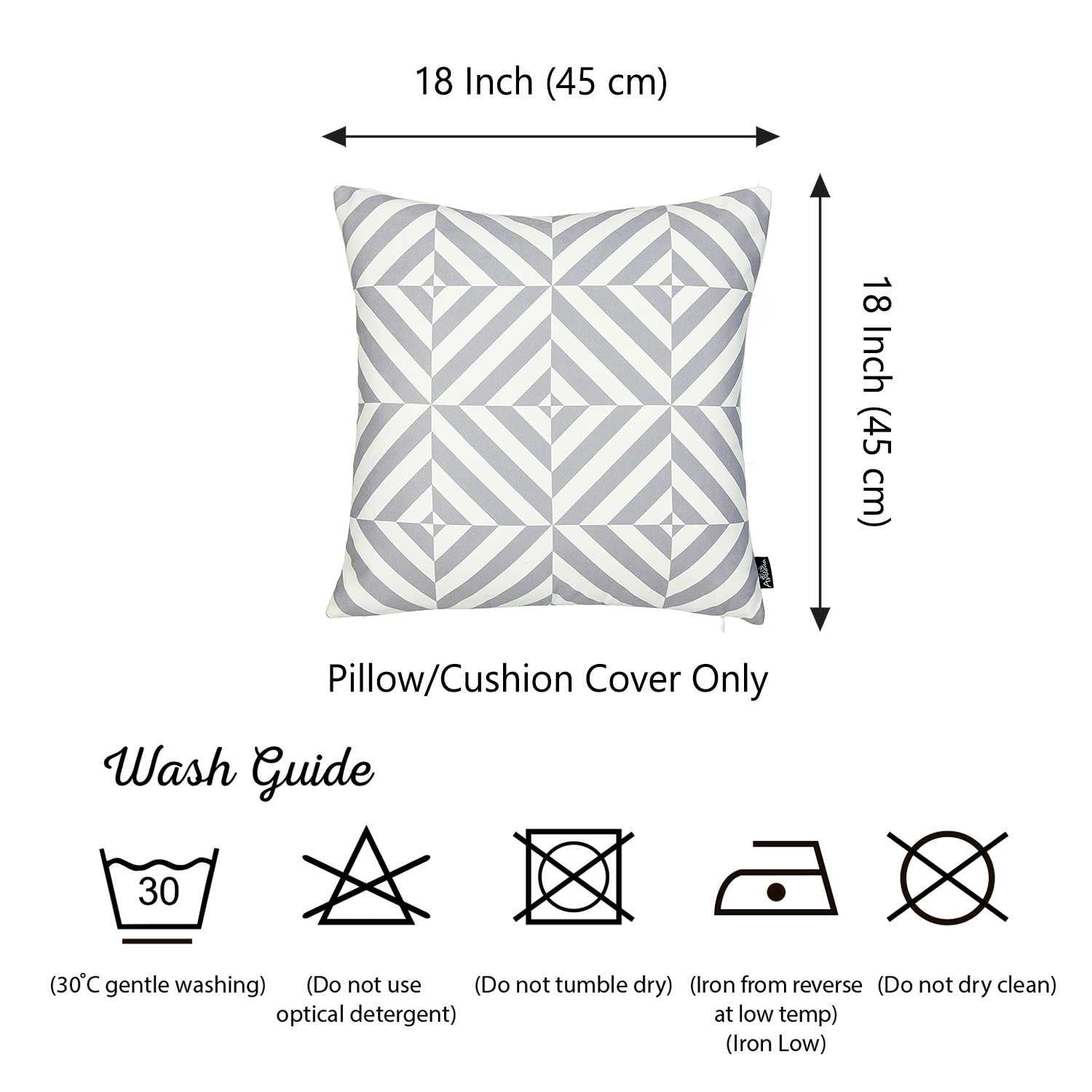 18"x18" Grey Geometric Diagram Decorative Throw Pillow Cover