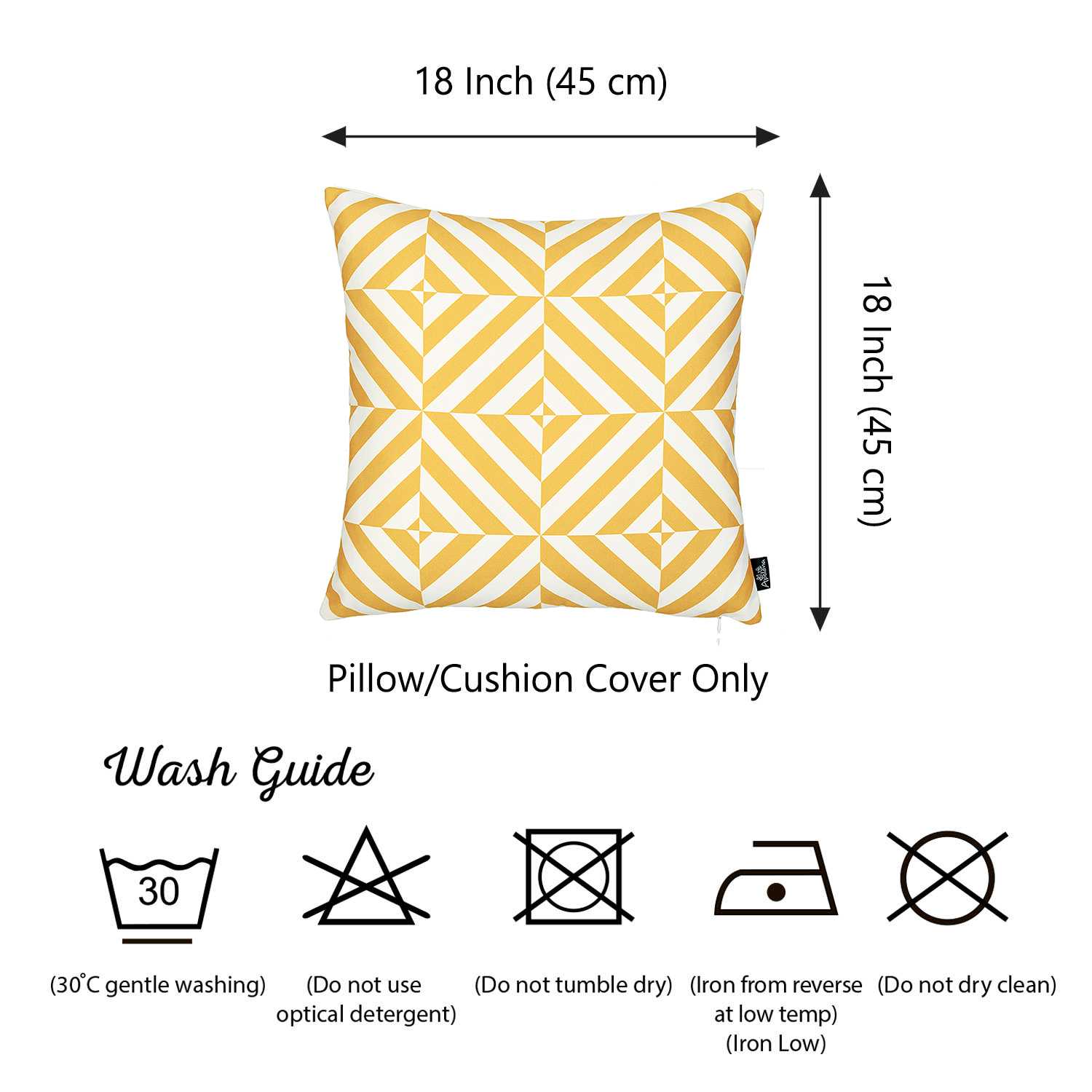 18"x18" Yellow Geometric Diagram Decorative Throw Pillow Cover
