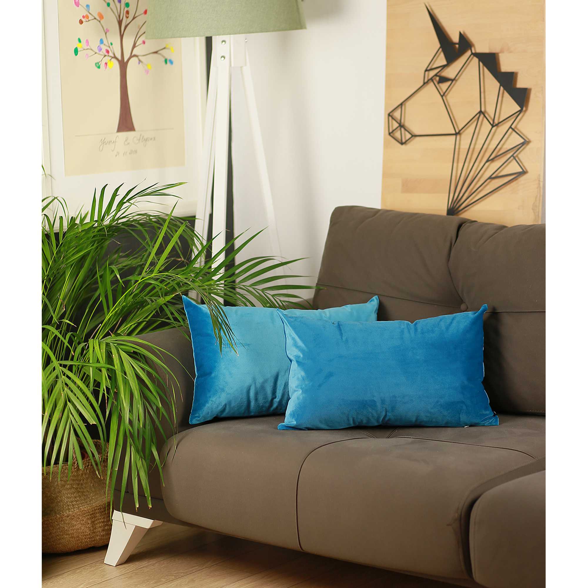 21" x14" Petrol Blue Velvet Decorative Throw Pillow Cover(2 Pcs in set)