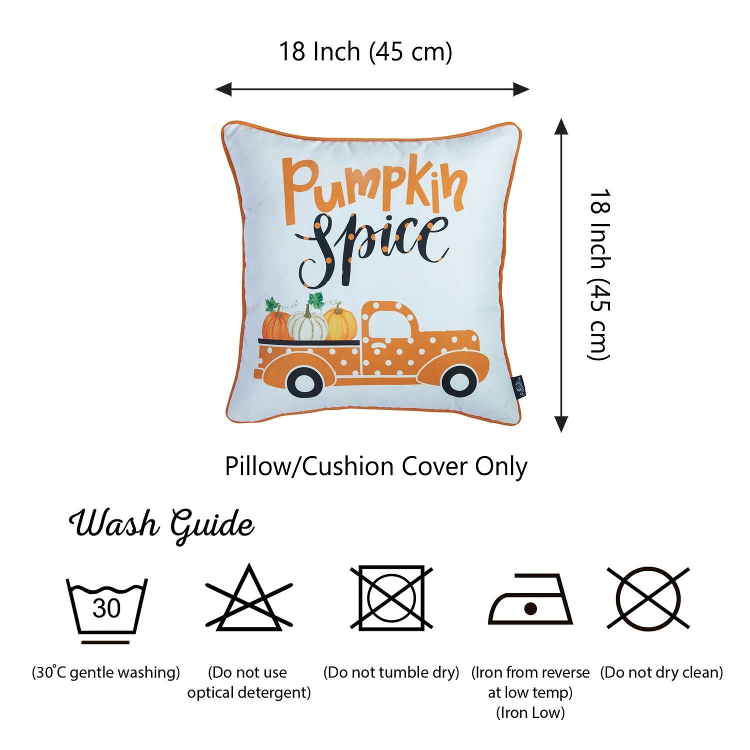 18"x 18" Thanksgiving Pumpkin Spice Decorative Throw Pillow Cover