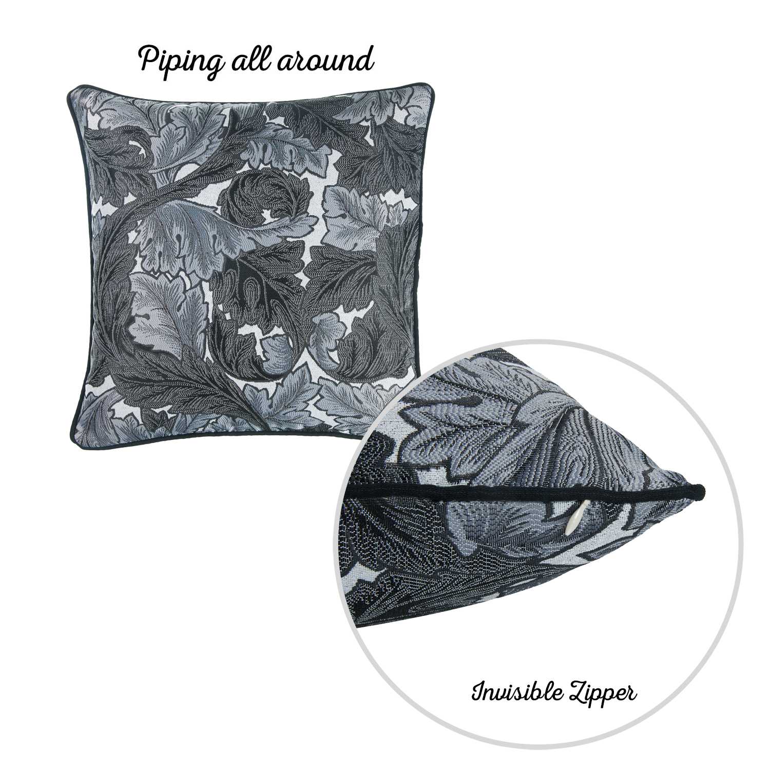 17"x 17" Grey Jacquard Leaf Decorative Throw Pillow Cover